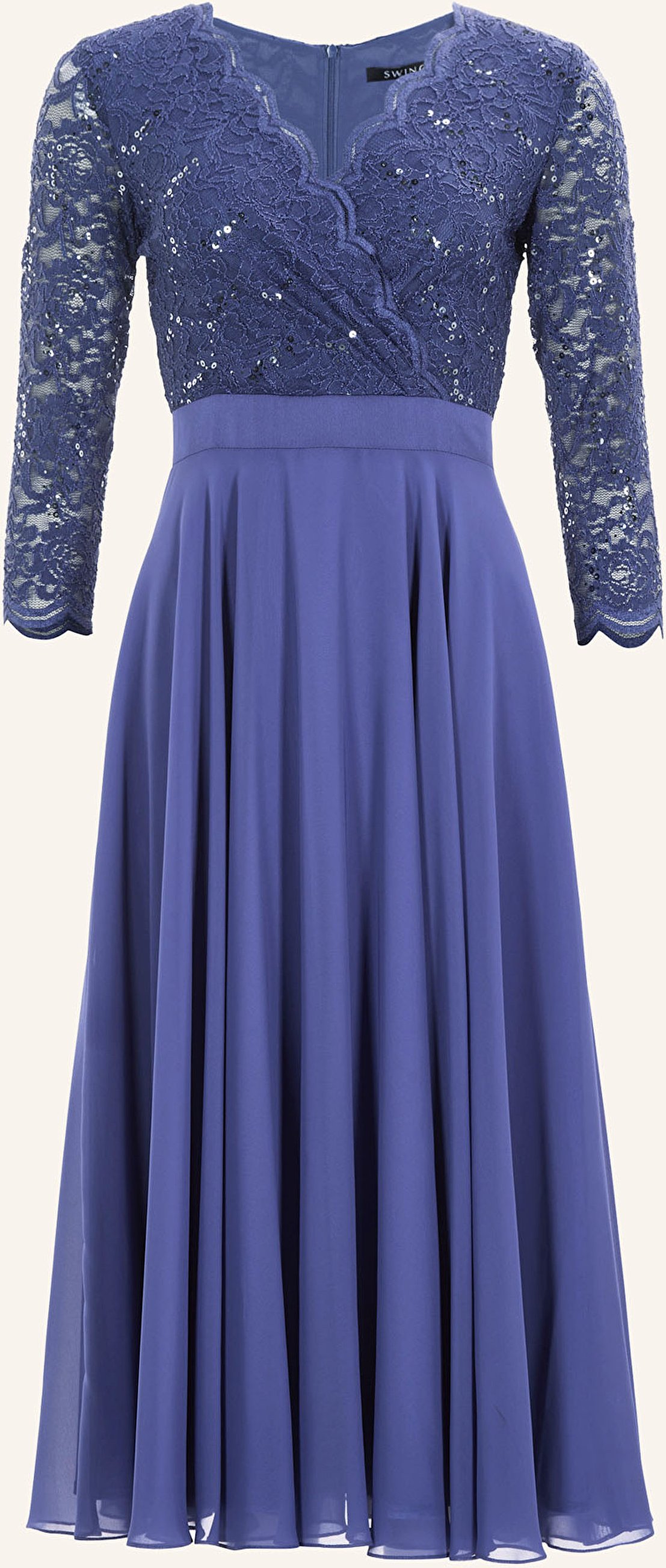 Swing Cocktailkleid Mit 3/4-Arm Und Spitze blau