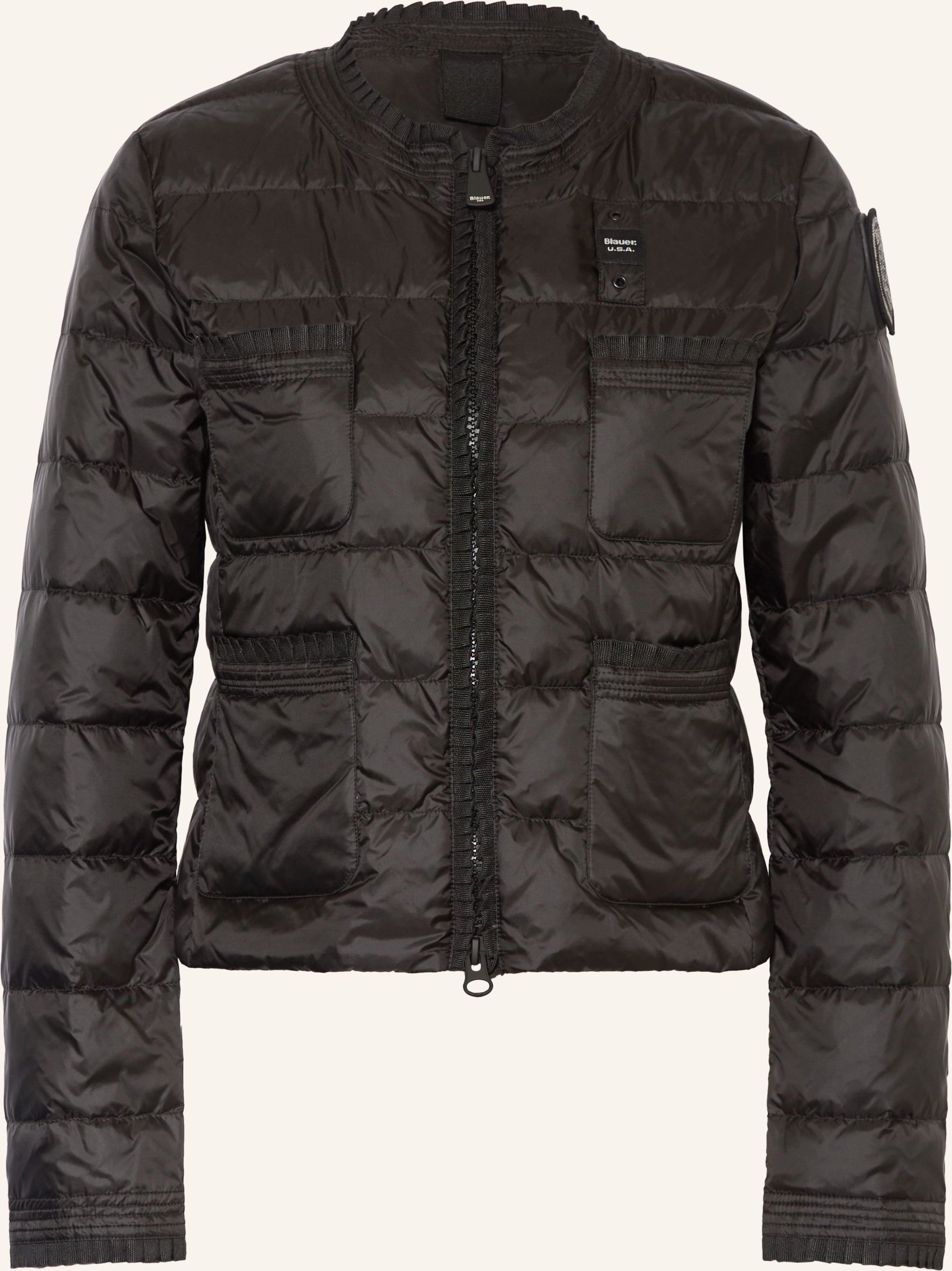 Blauer Lightweight-Daunenjacke Mit Rüschen schwarz
