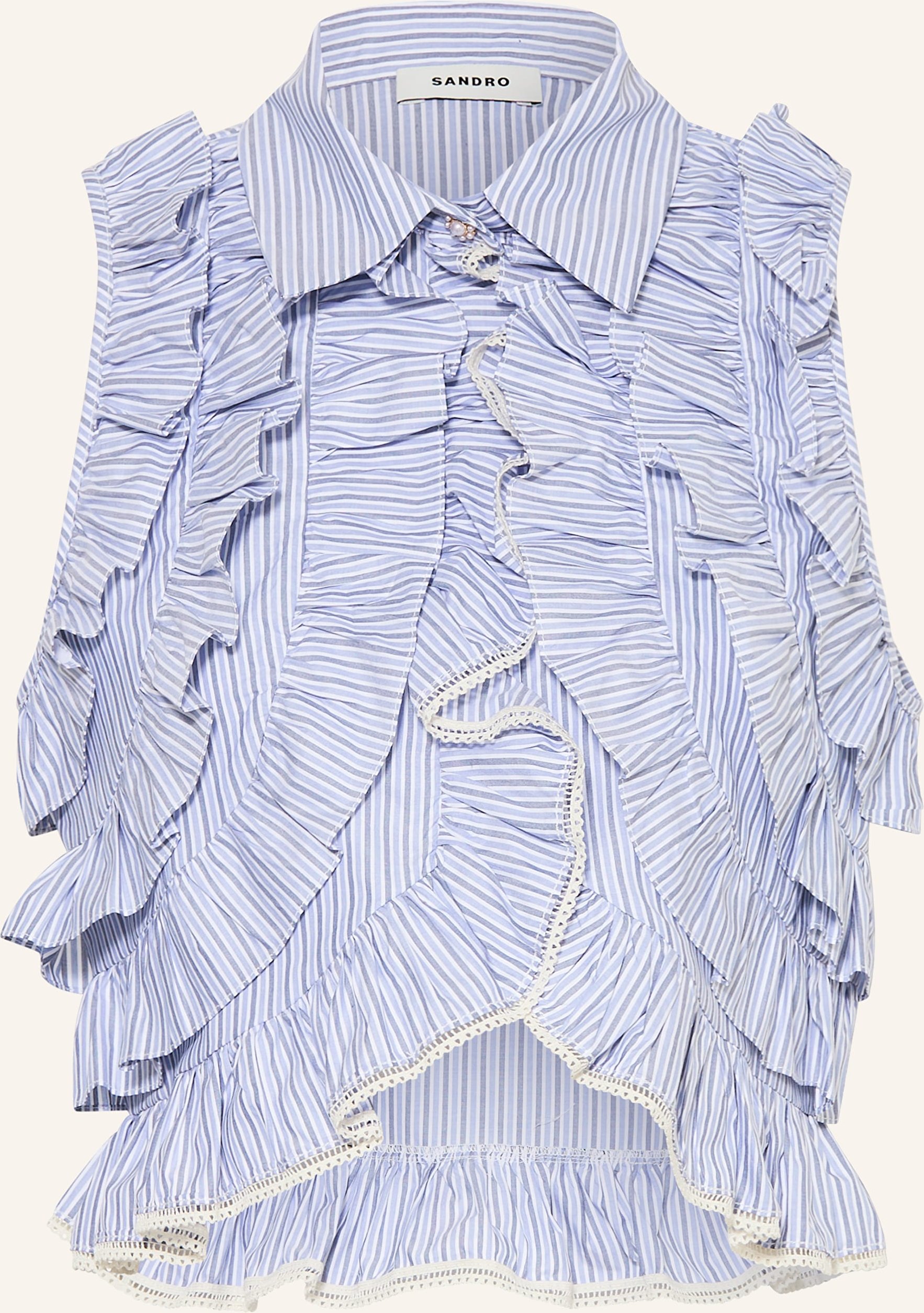 Sandro Cropped-Blusentop Mit Rüschen blau