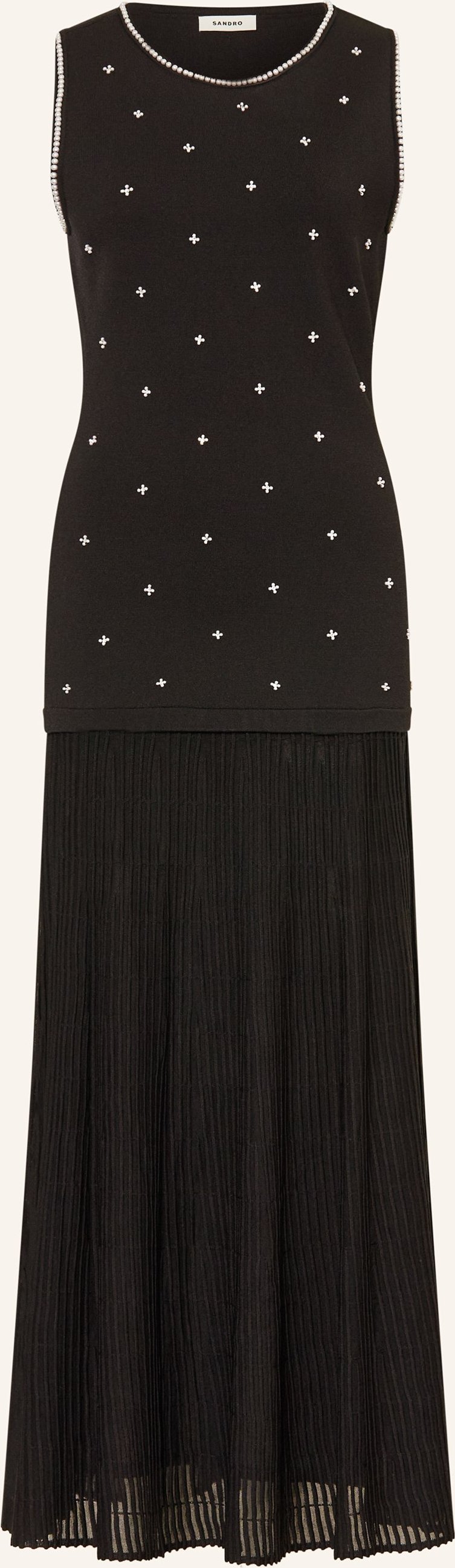 Sandro Strickkleid Mit Schmuckperlen Und Plissees schwarz