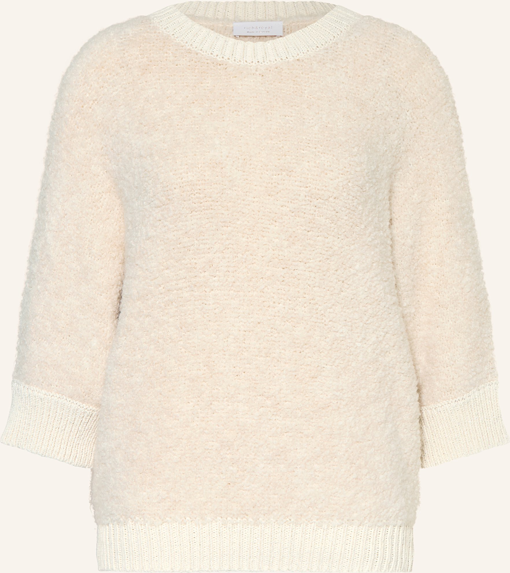 Thumbnail - Rich & Royal Bouclé-Pullover Mit 3/4-Arm Und Glitzergarn beige