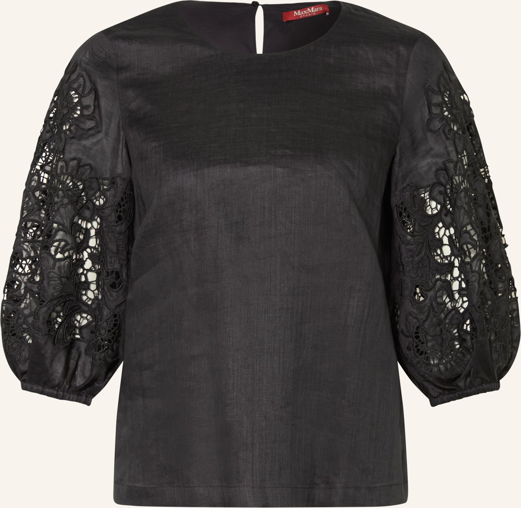 Max Mara Studio Blusenshirt Mstordine Mit 3/4-Arm Und Lochspitze schwarz
