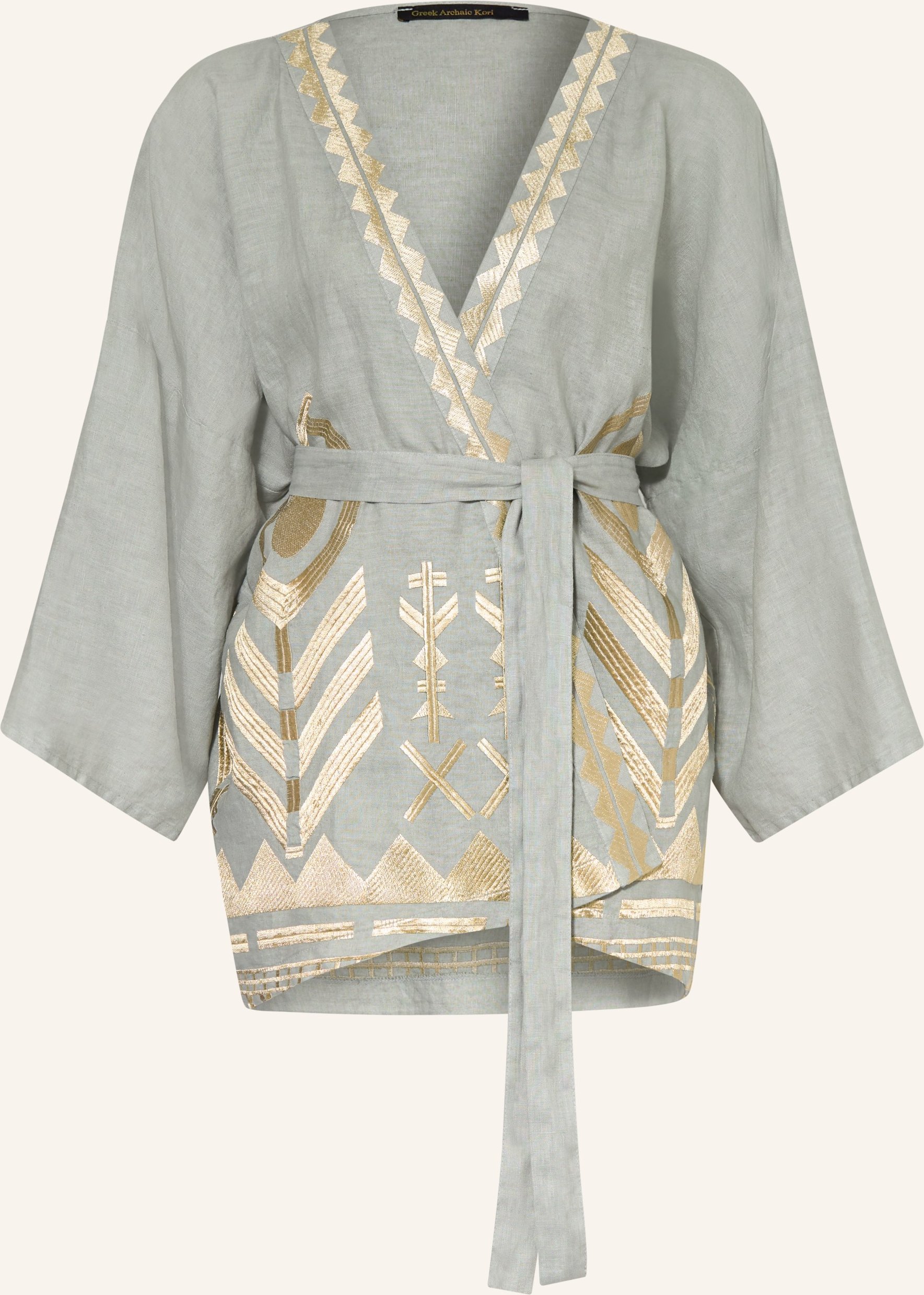 Greek Archaic Kori Damen-Kimono Aus Leinen grau