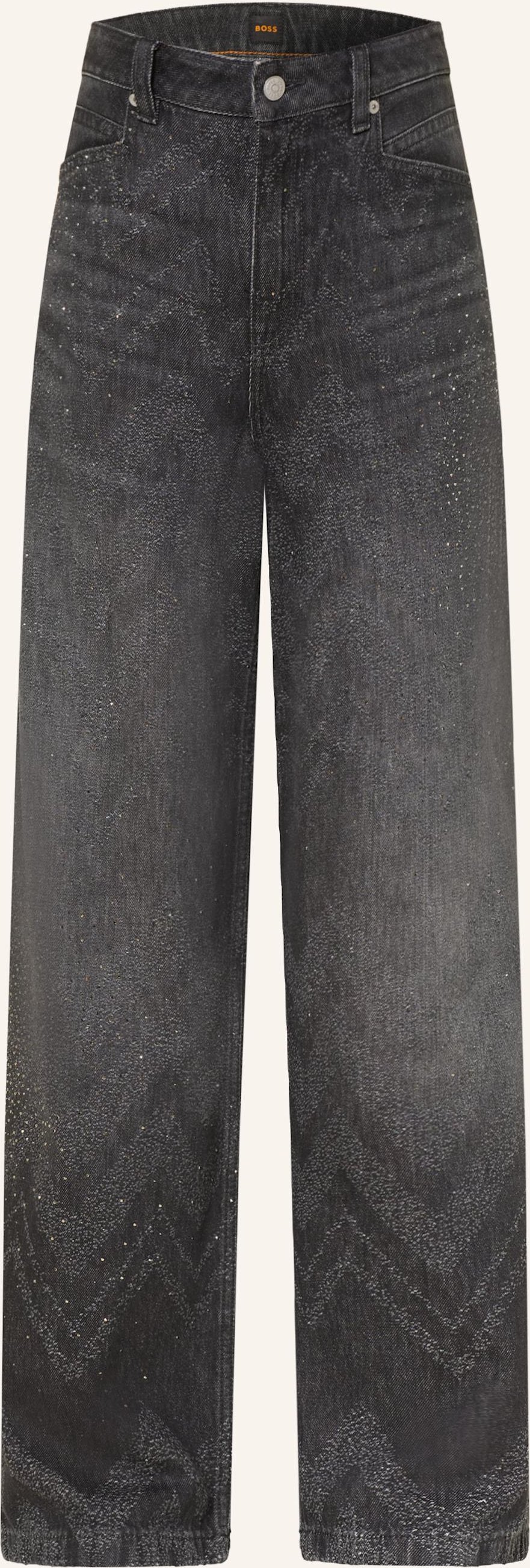 Boss Straight Jeans Slouchy Mit Schmucksteinen schwarz
