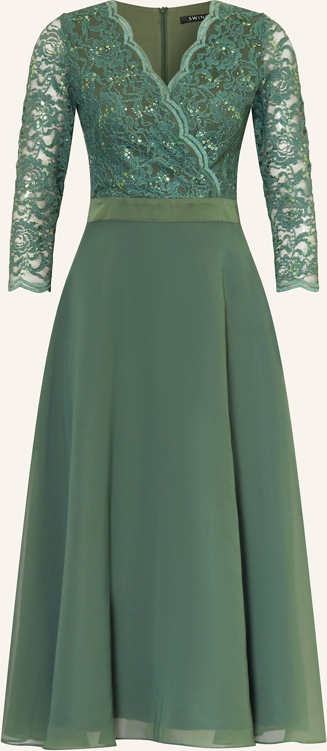 Swing Cocktailkleid Mit 3/4-Arm Und Spitze gruen