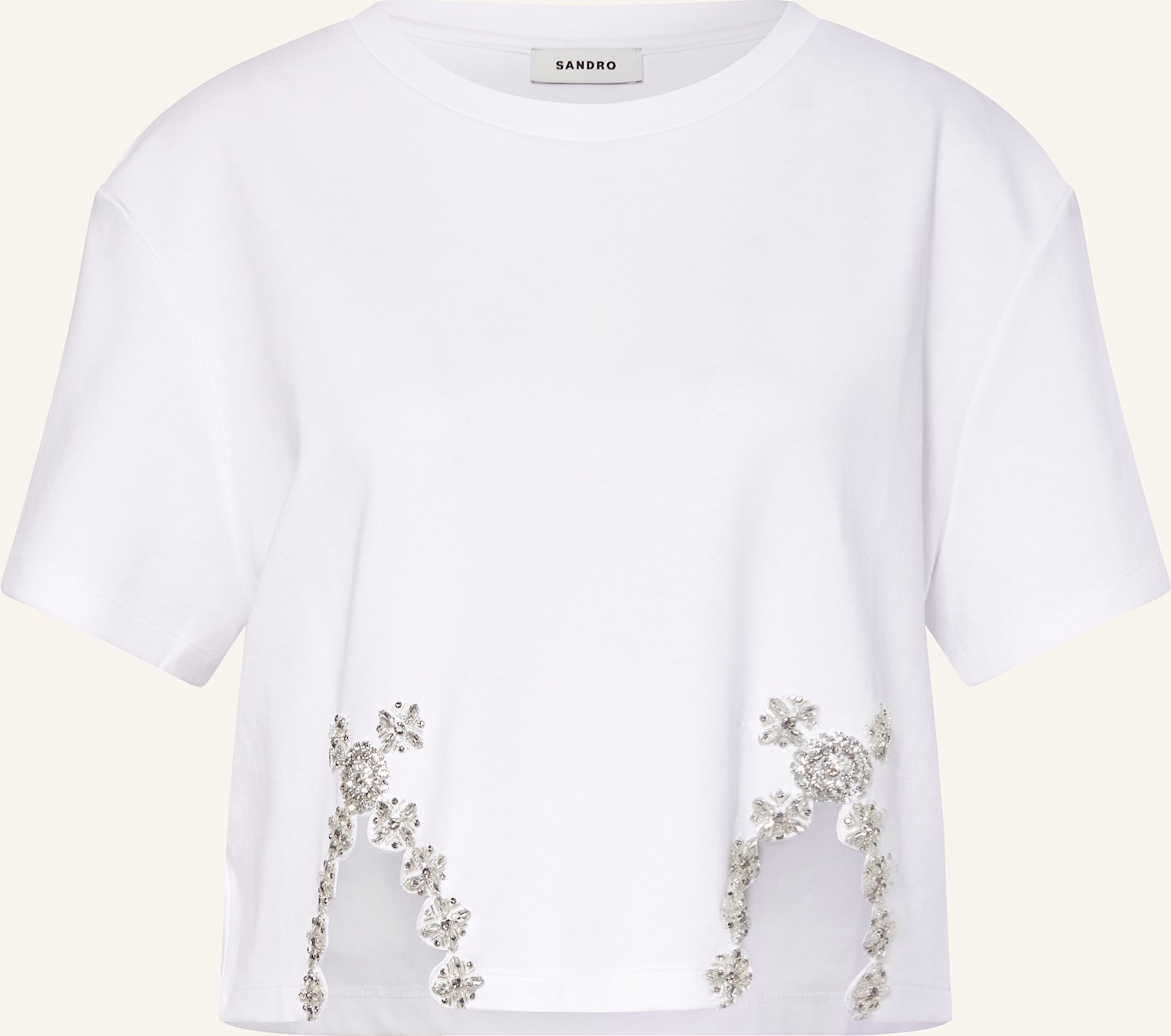 Sandro Cropped-Shirt Mit Schmucksteinen weiss