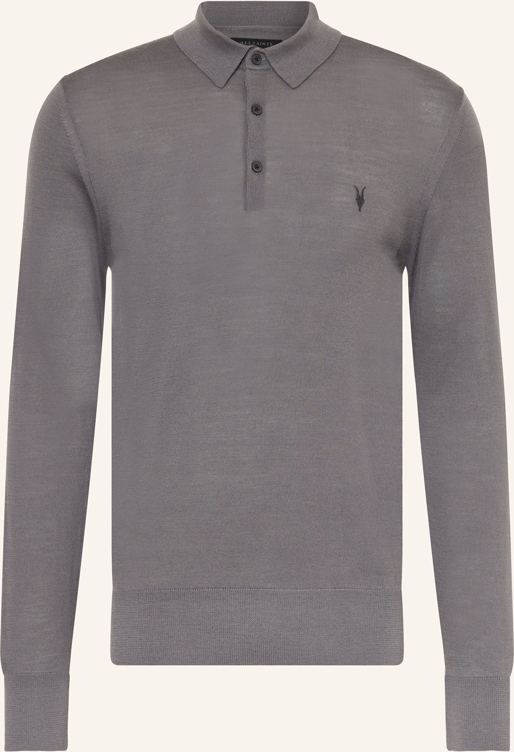 Allsaints Strick-Poloshirt Mode Aus Merinowolle grau
