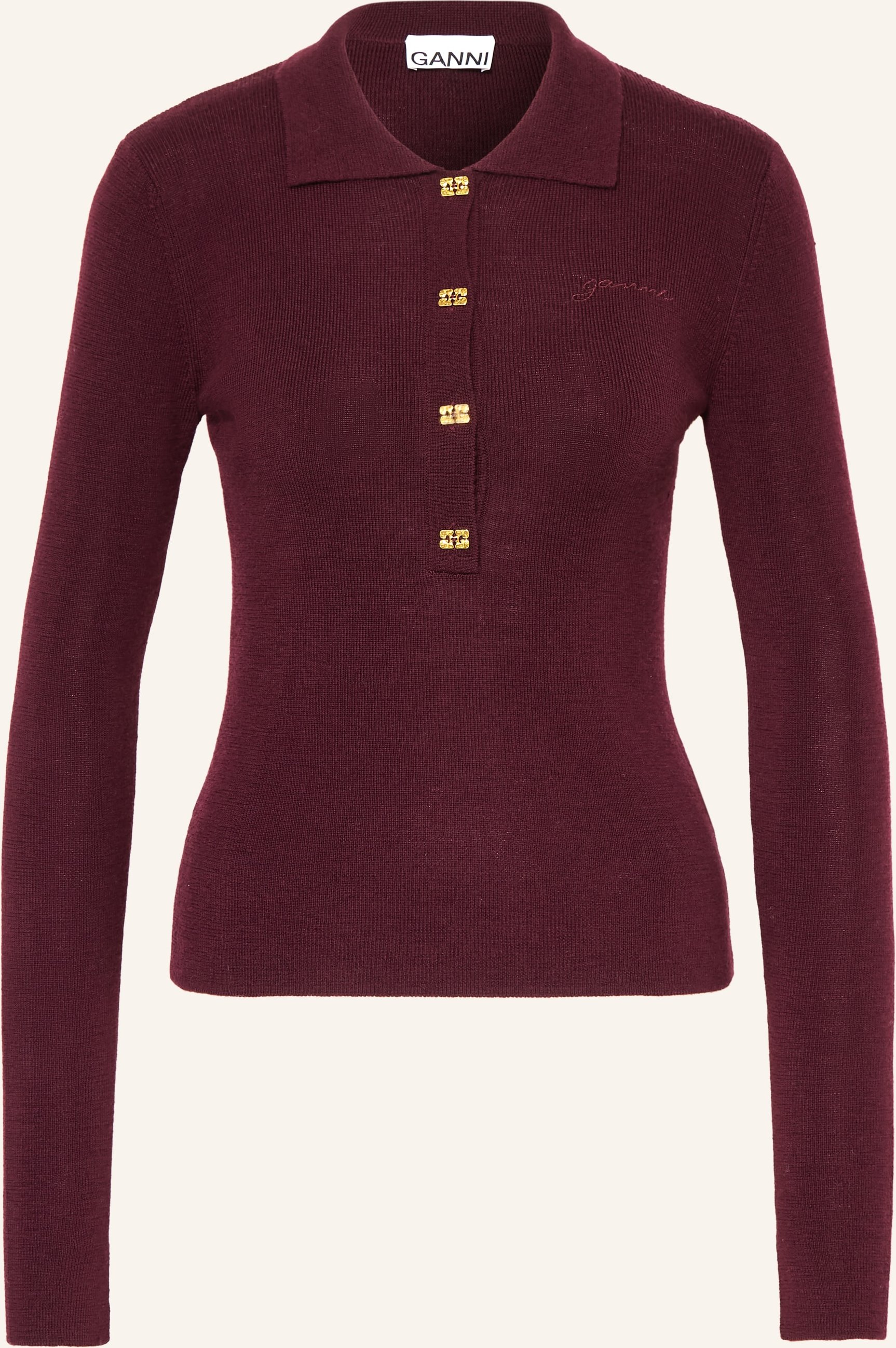 Ganni Strick-Poloshirt rot
