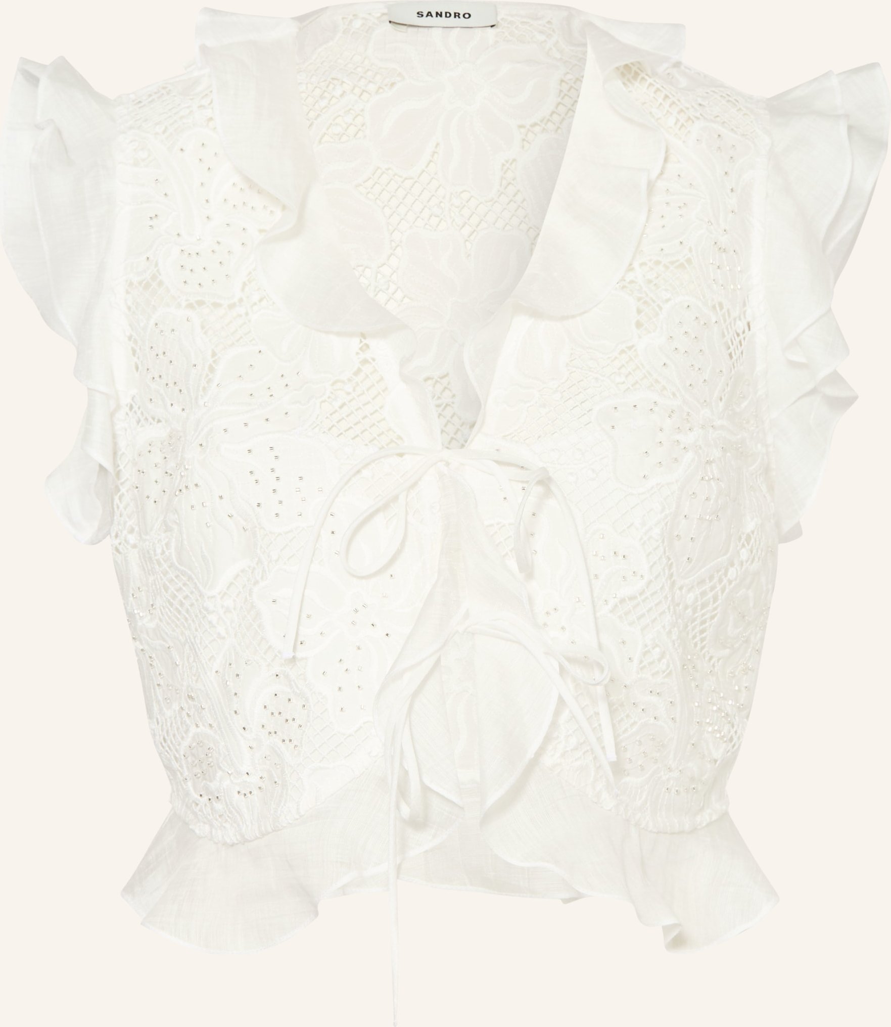 Sandro Cropped-Blusentop Mit Lochspitze Und Schmucksteinen weiss
