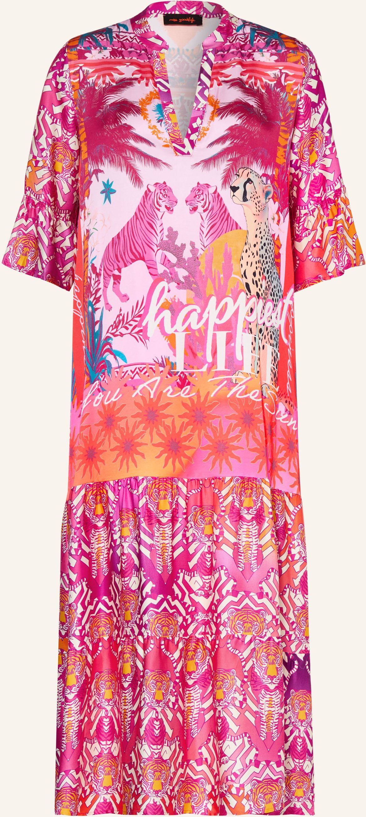 Miss Goodlife Satinkleid Mit 3/4-Arm Und Rüschen pink