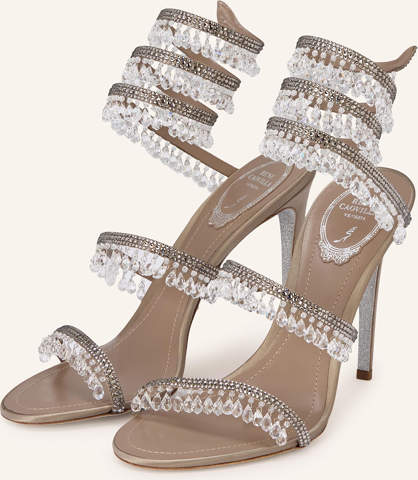 Rene Caovilla Sandaletten Mit Schmucksteinen grau
