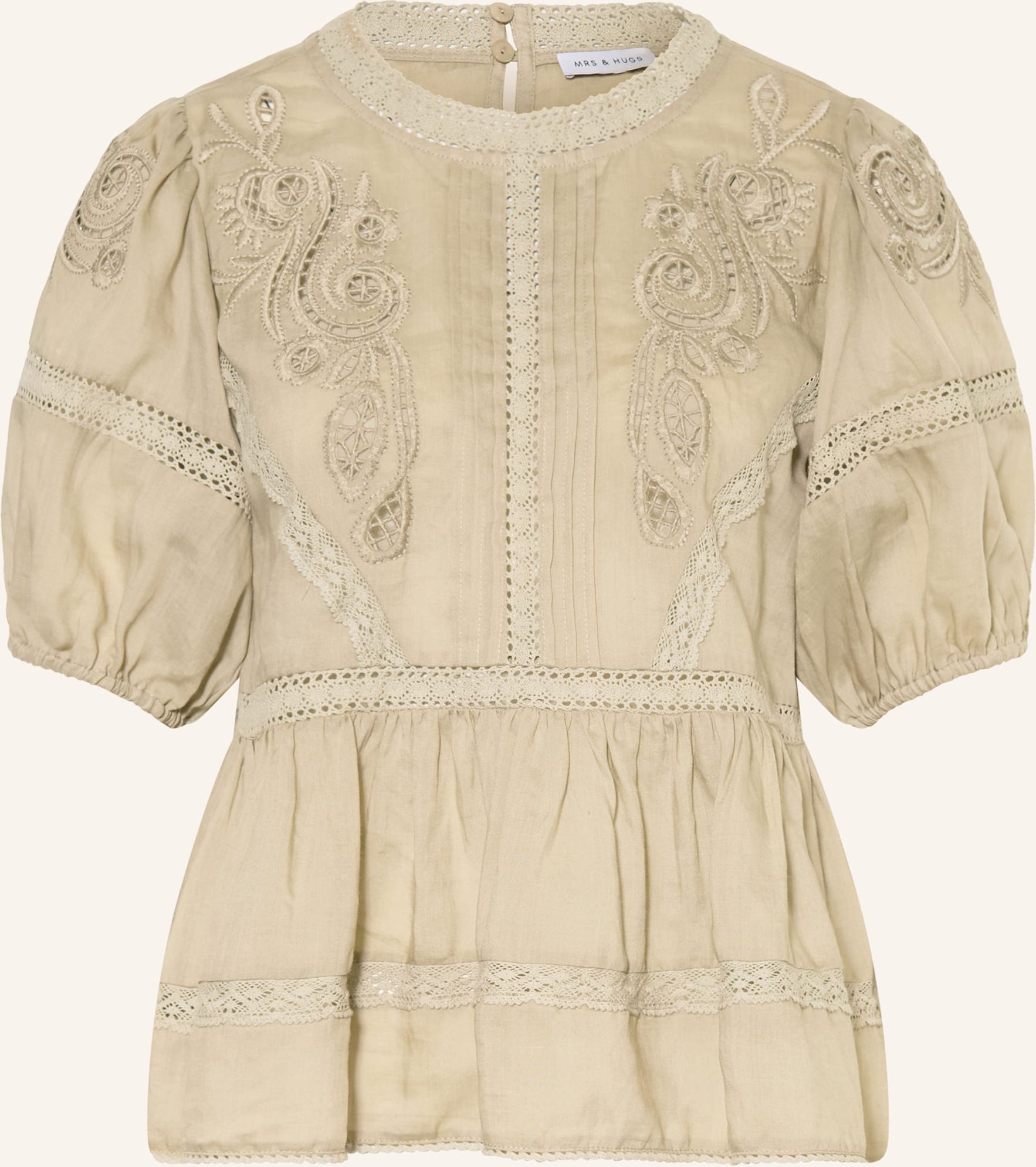 Mrs & Hugs Blusenshirt Aus Lochspitze gruen
