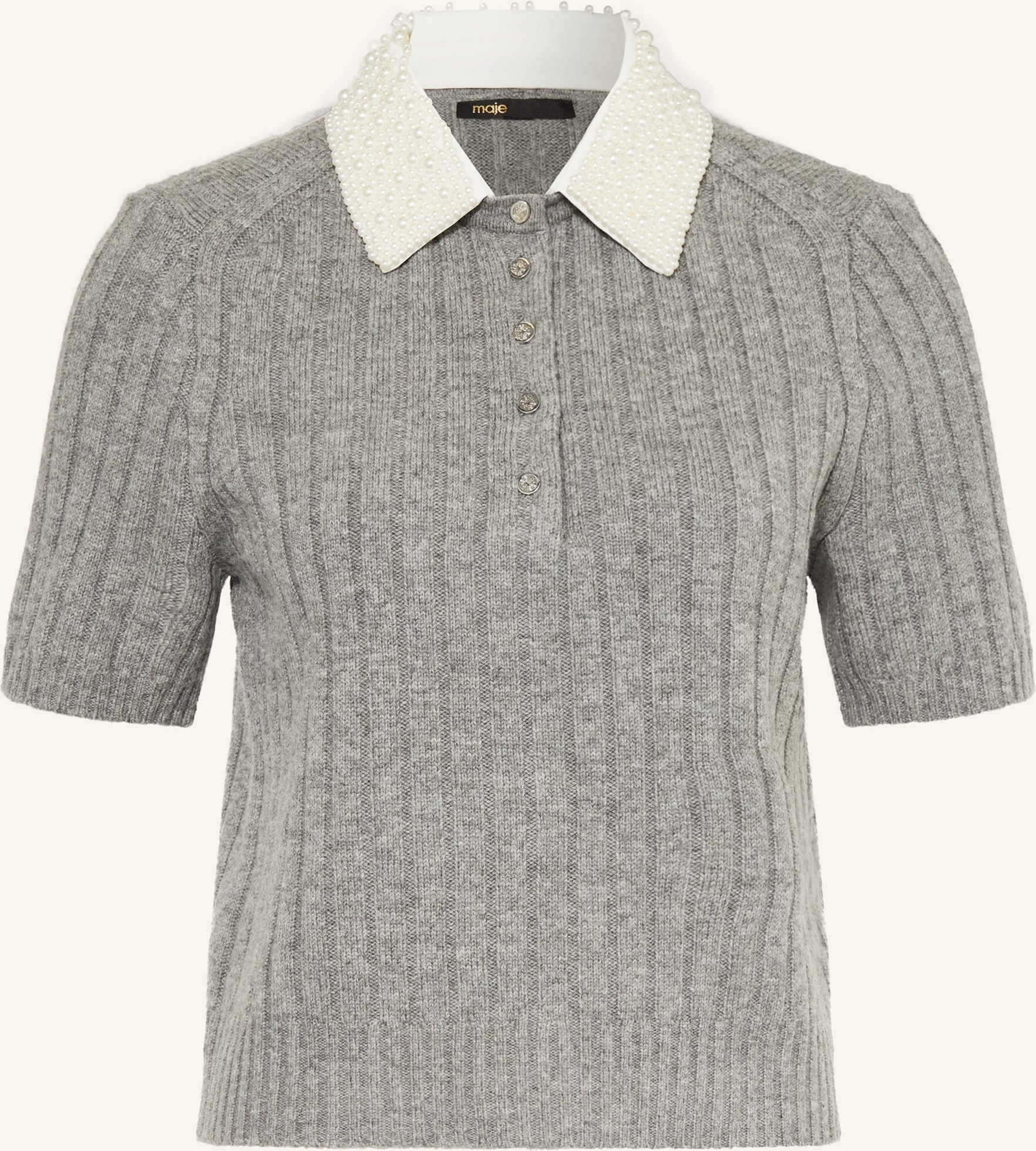 Maje Strickshirt Mit Schmuckperlen grau