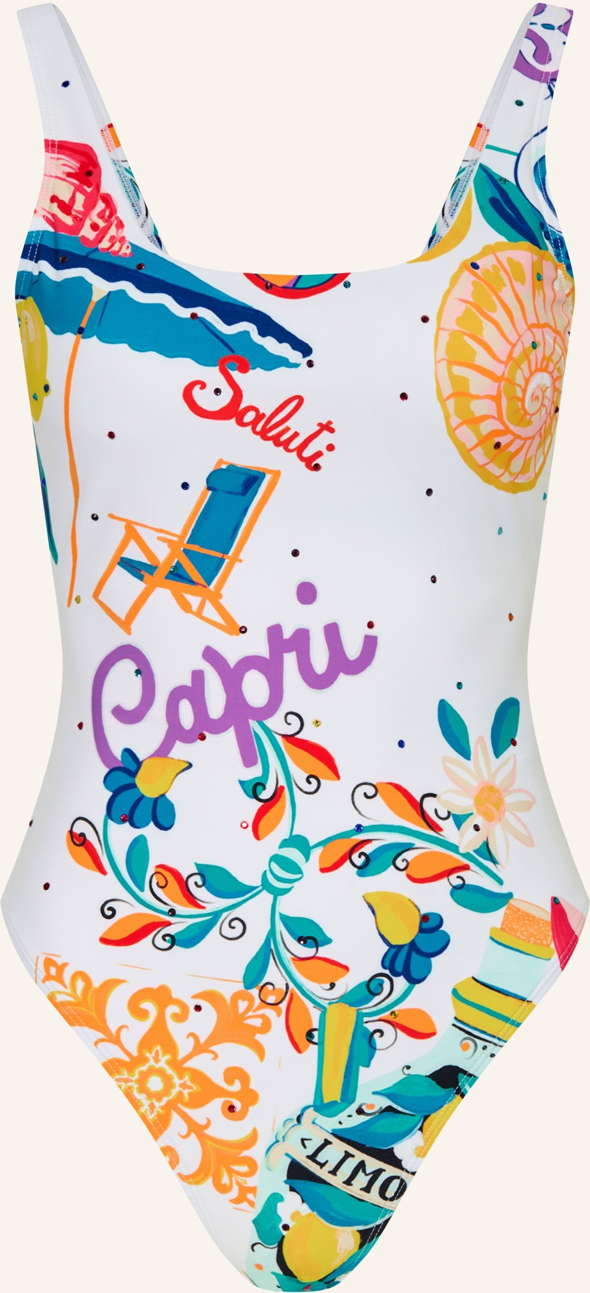 Goldbergh Badeanzug Capricia Mit Schmucksteinen weiss