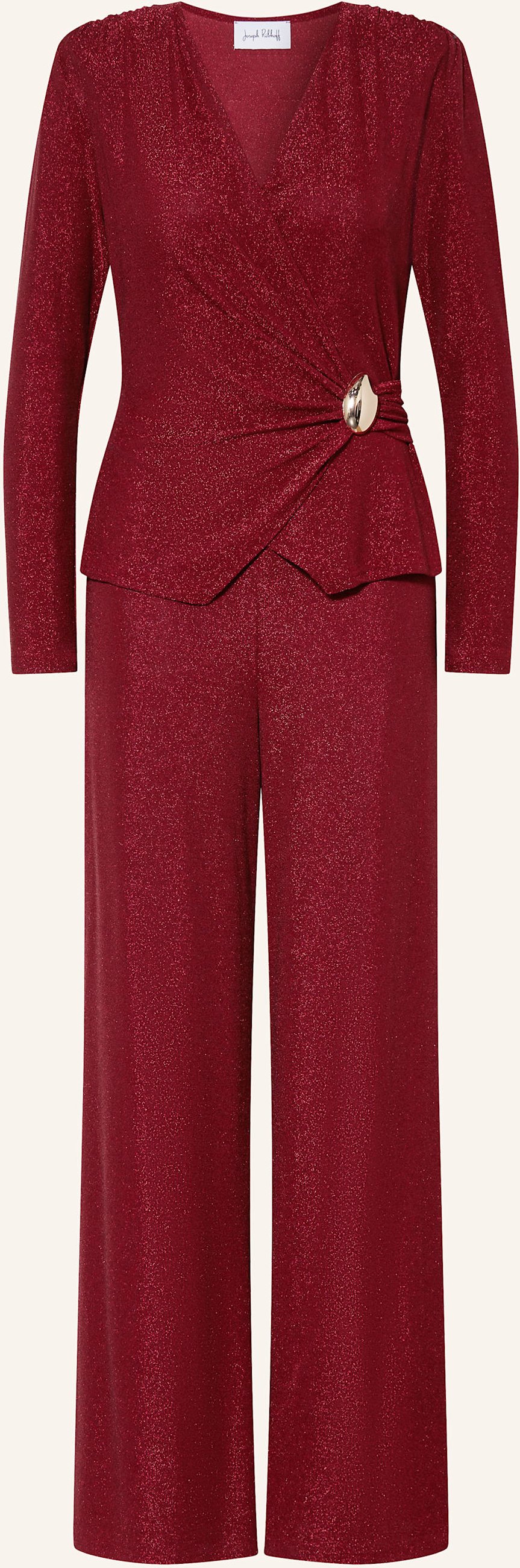 Thumbnail - Joseph Ribkoff Jumpsuit In Wickeloptik Mit Glitzergarn Und Volants rot