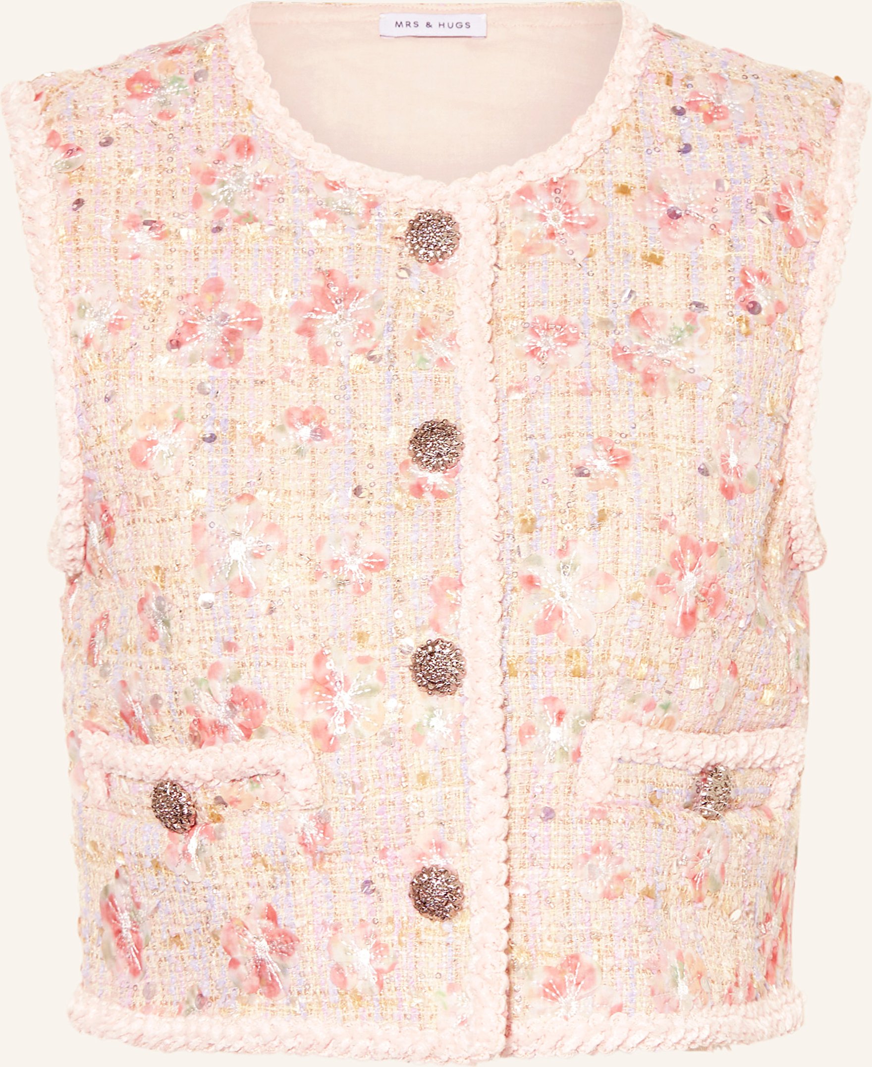 Mrs & Hugs Tweed-Weste Mit Pailletten Und Glitzergarn rosa