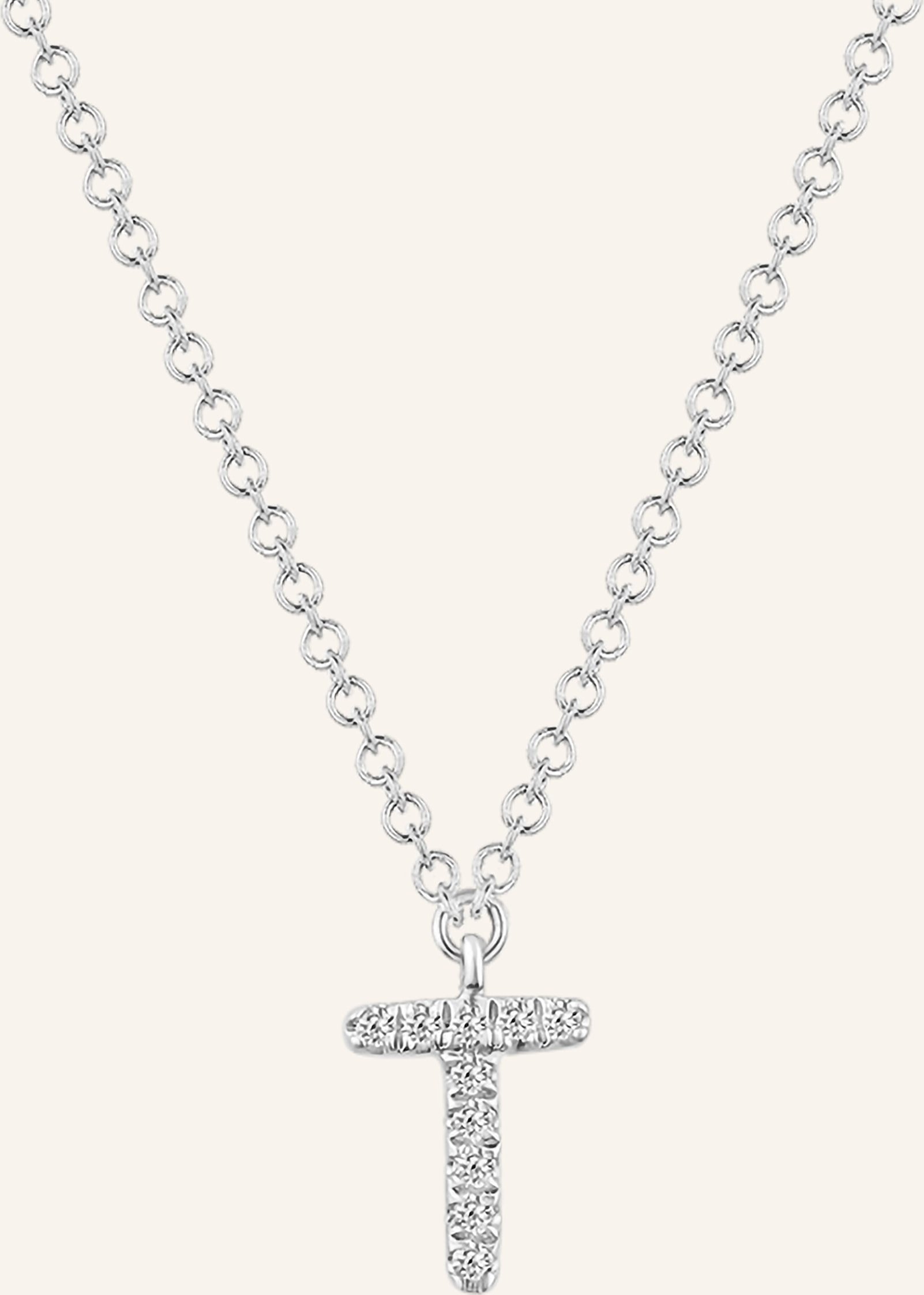 Leaf Initialien Halskette „T“ Aus 14 Karat Weißgold Mit Diamanten silber
