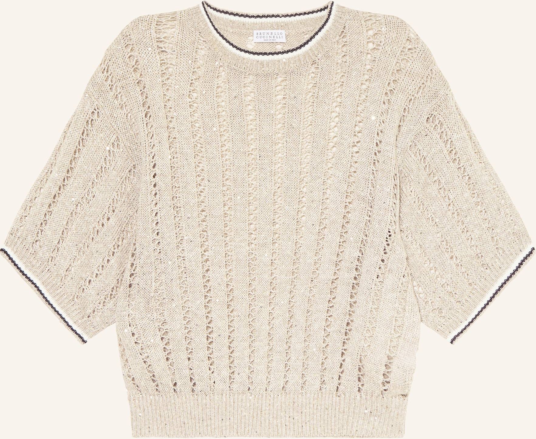 Brunello Cucinelli Strickshirt Aus Leinen Mit Pailletten beige