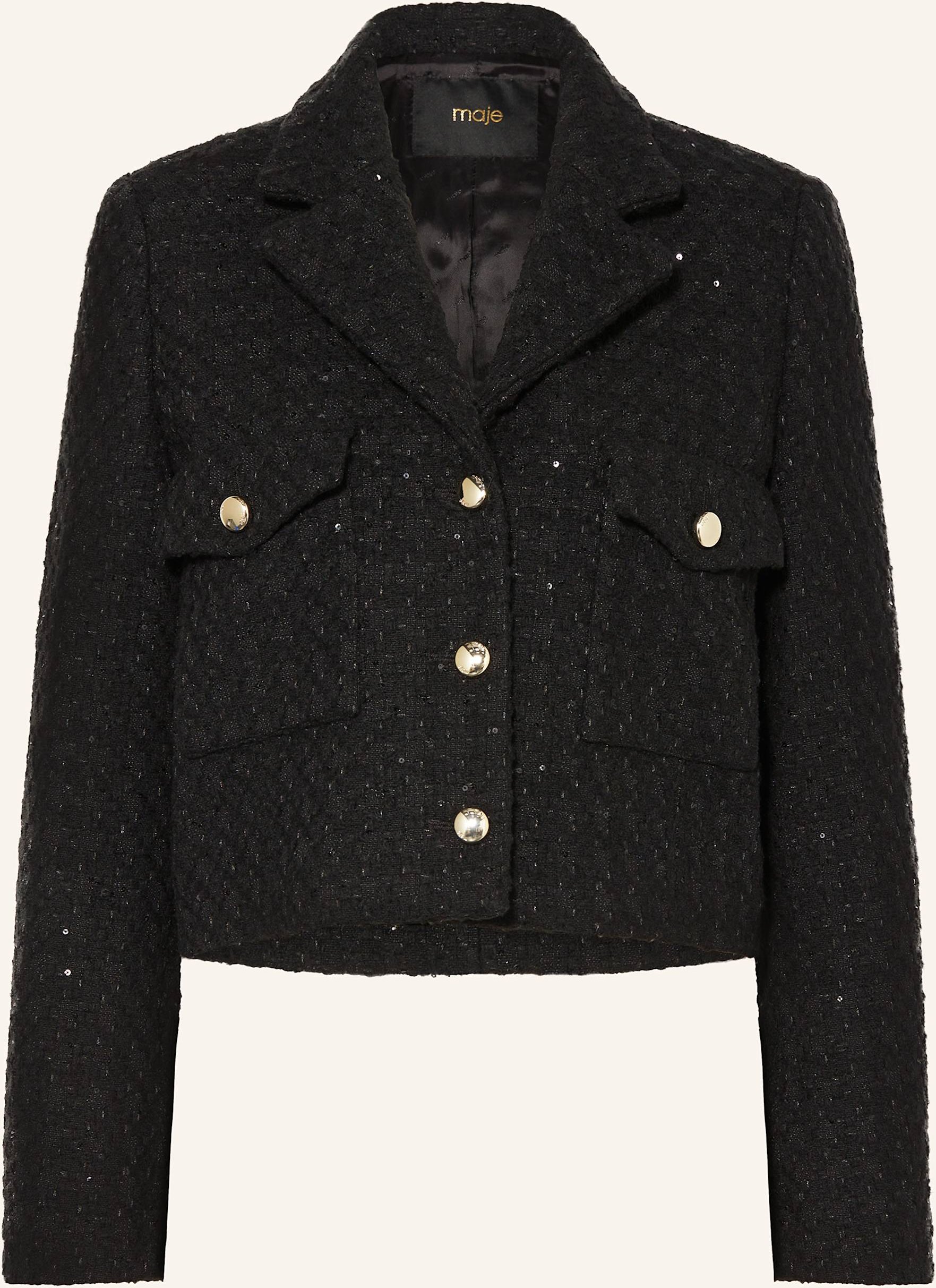 Thumbnail - Maje Bouclé-Blazer Mit Pailletten schwarz