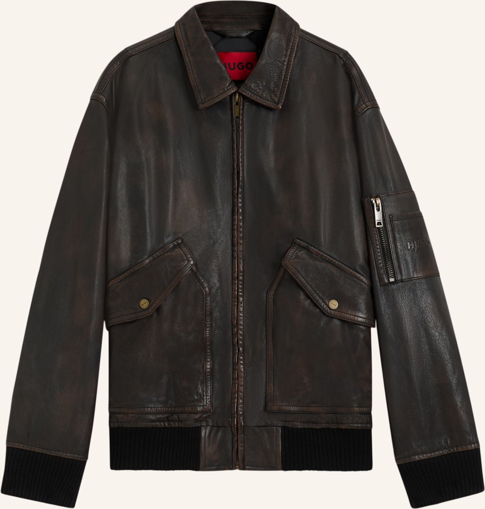 Thumbnail - Hugo Lederjacke Laviat Regular Fit blau