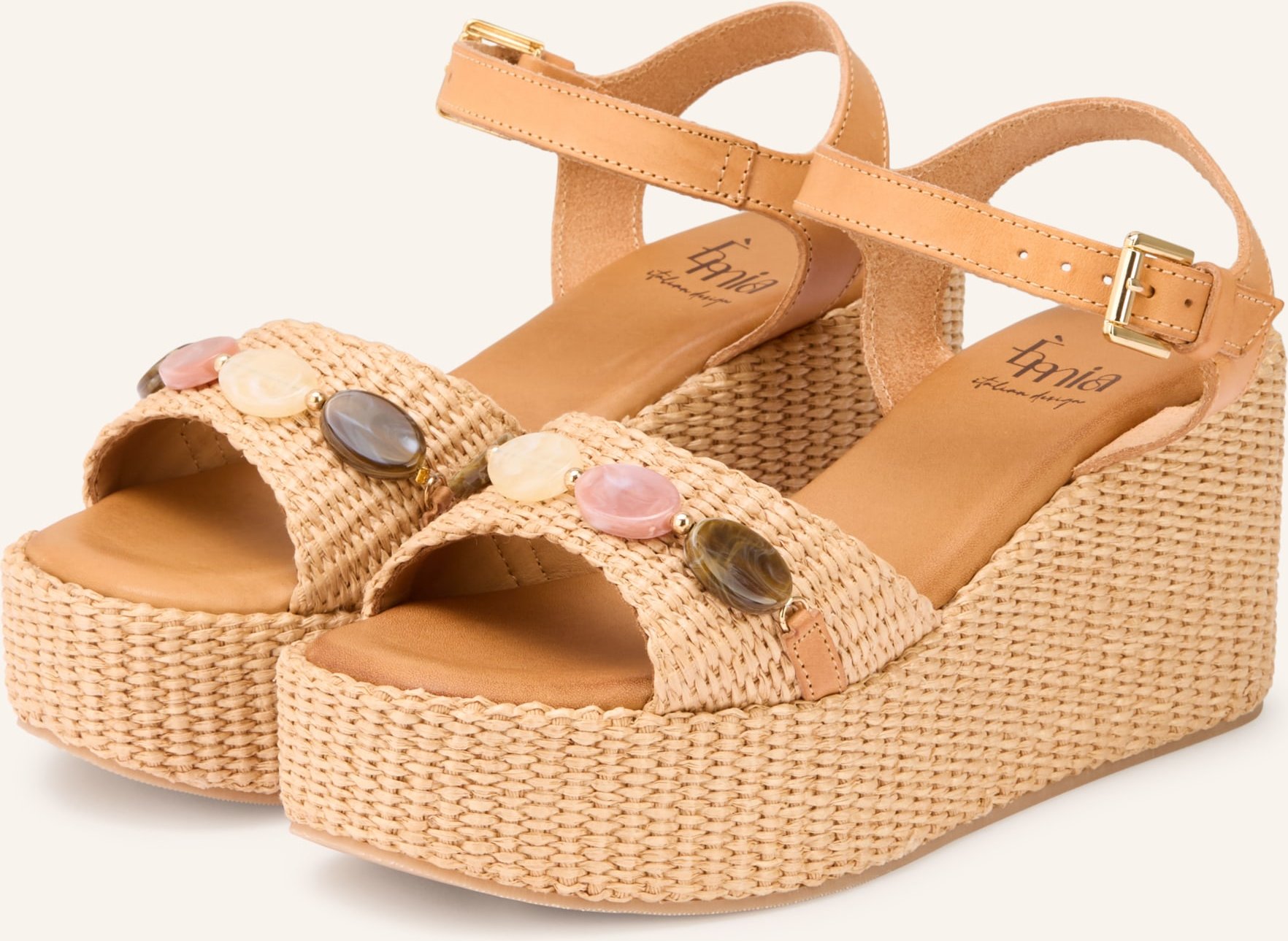 È Mia Plateau-Wedges Mit Schmucksteinen beige