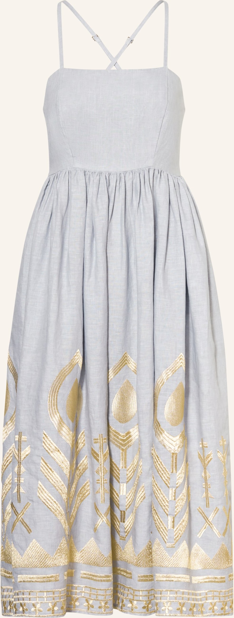 Greek Archaic Kori Strandkleid Feather Aus Leinen Mit Glitzergarn grau