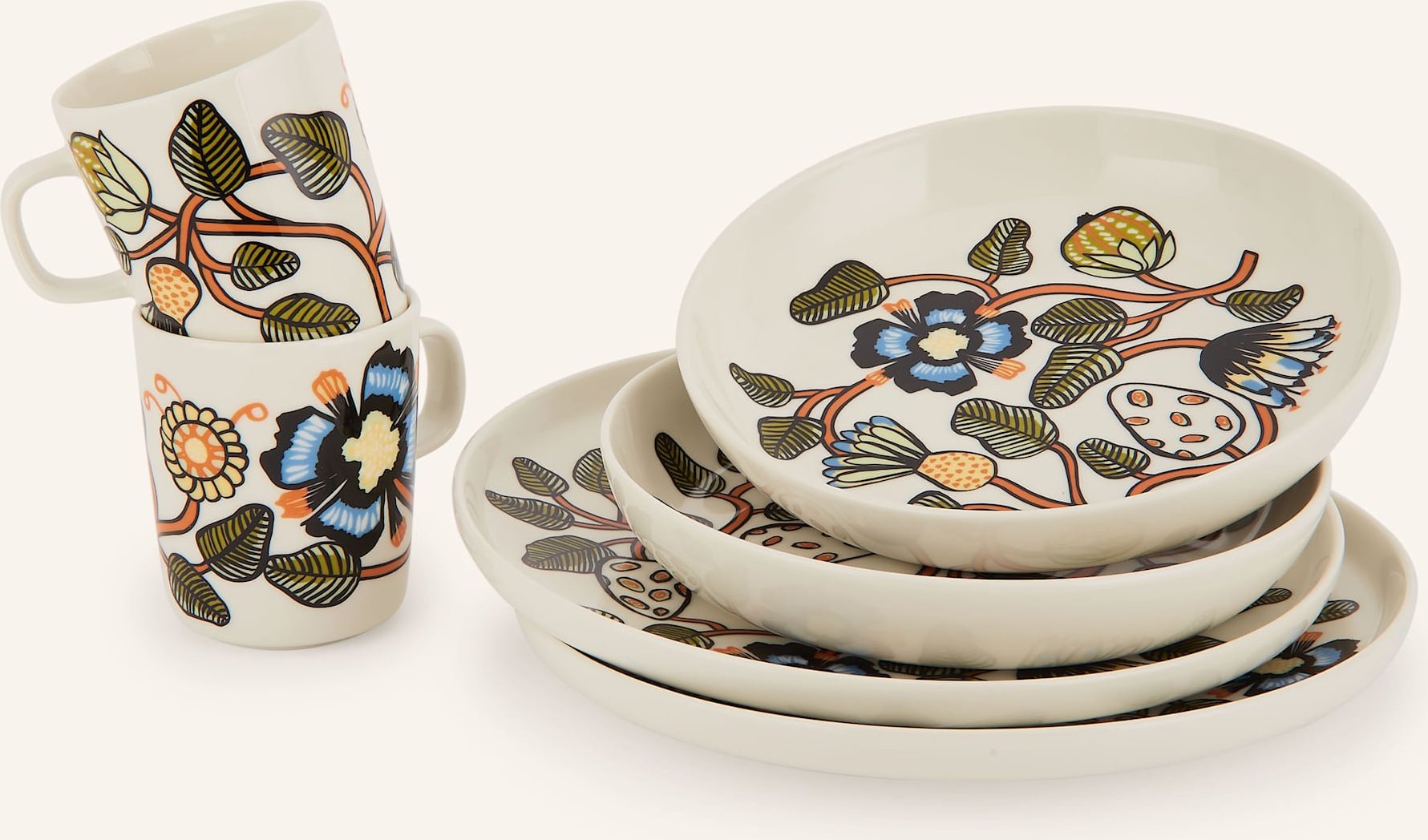 Marimekko 6-Tlg. Set Oiva/ Tiara: Henkelbecher, Speiseteller Und Suppenteller weiss