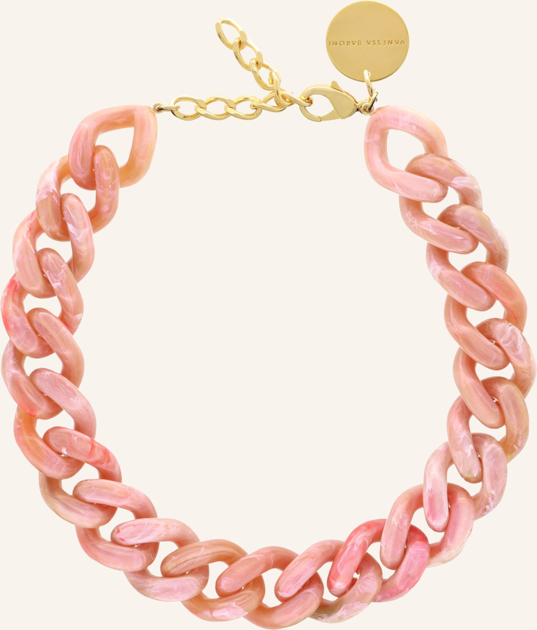 Vanessa Baroni Kette Big Flat Chain Necklace Peach Marble By Glambou rosa