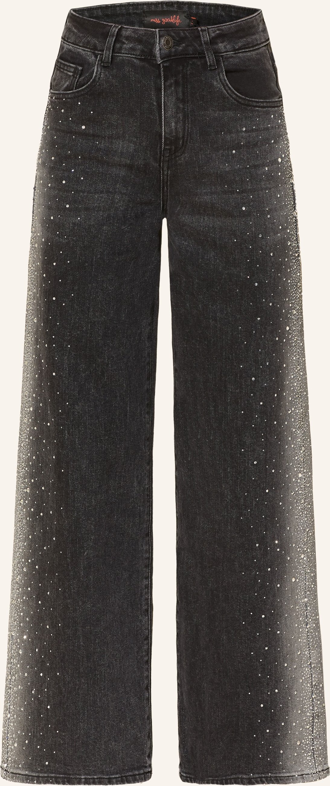 Miss Goodlife Wide Leg Jeans Mit Schmucksteinen grau