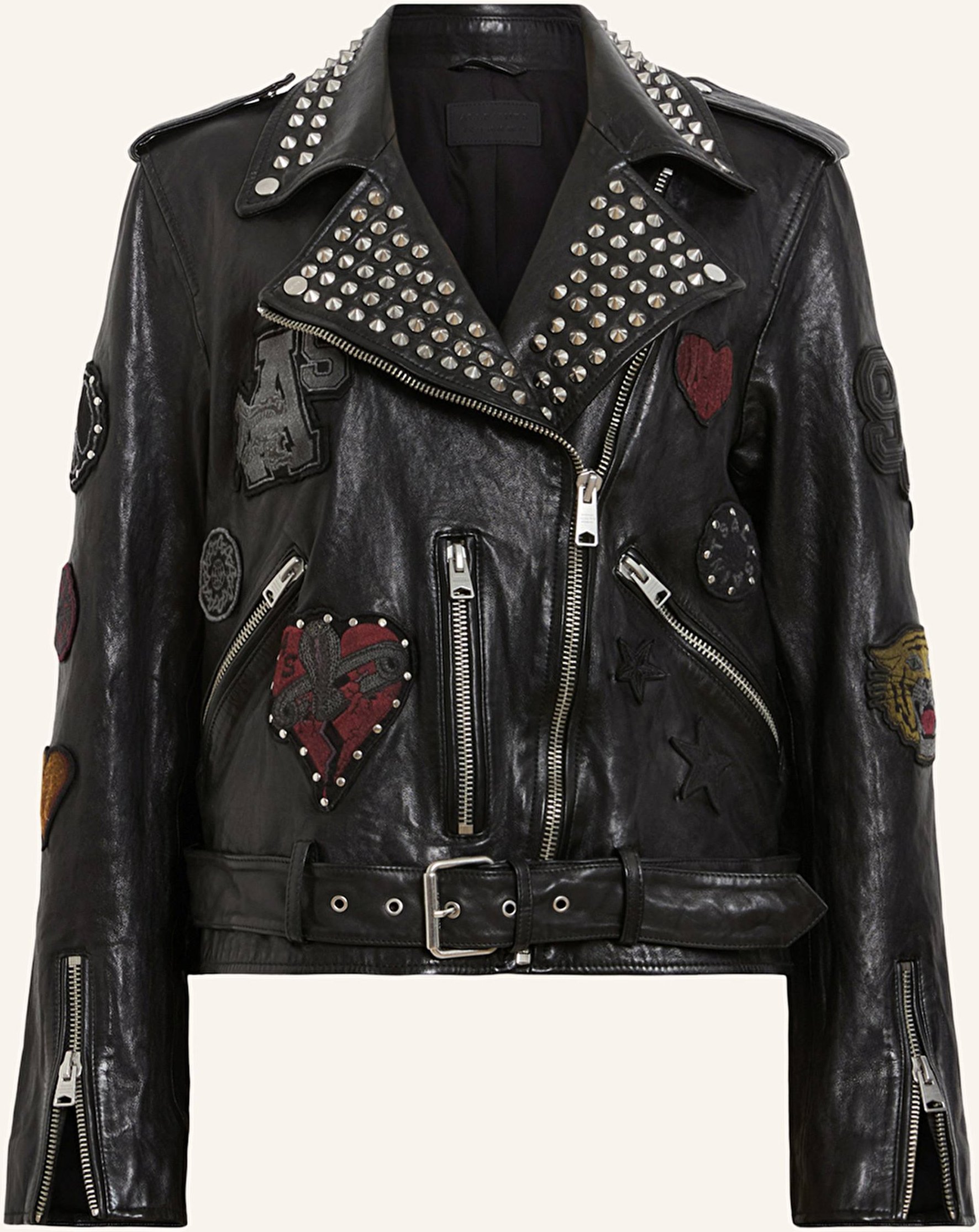 Allsaints Lederjacke College Mit Nieten schwarz
