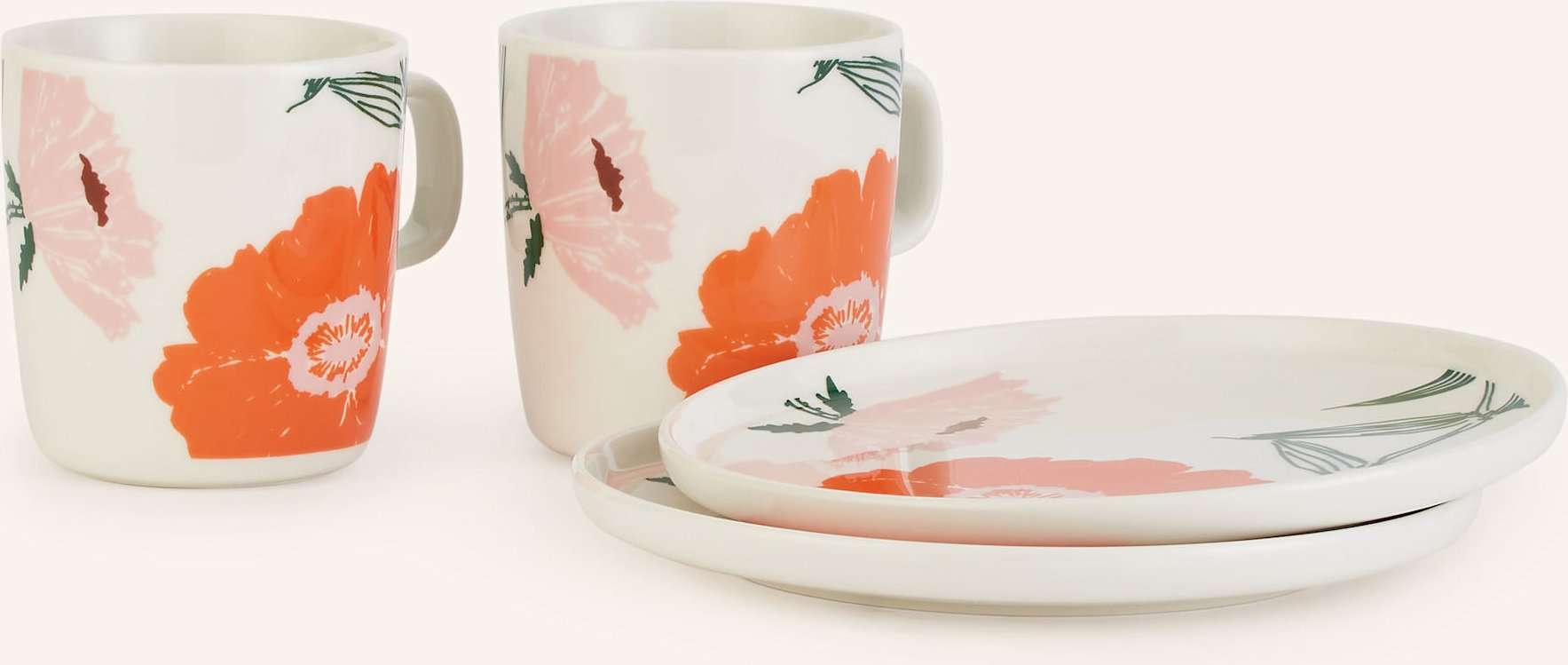 Marimekko 4-Tlg. Set Oiva/ Puutarhakutsut: Henkelbecher Und Dessertteller weiss