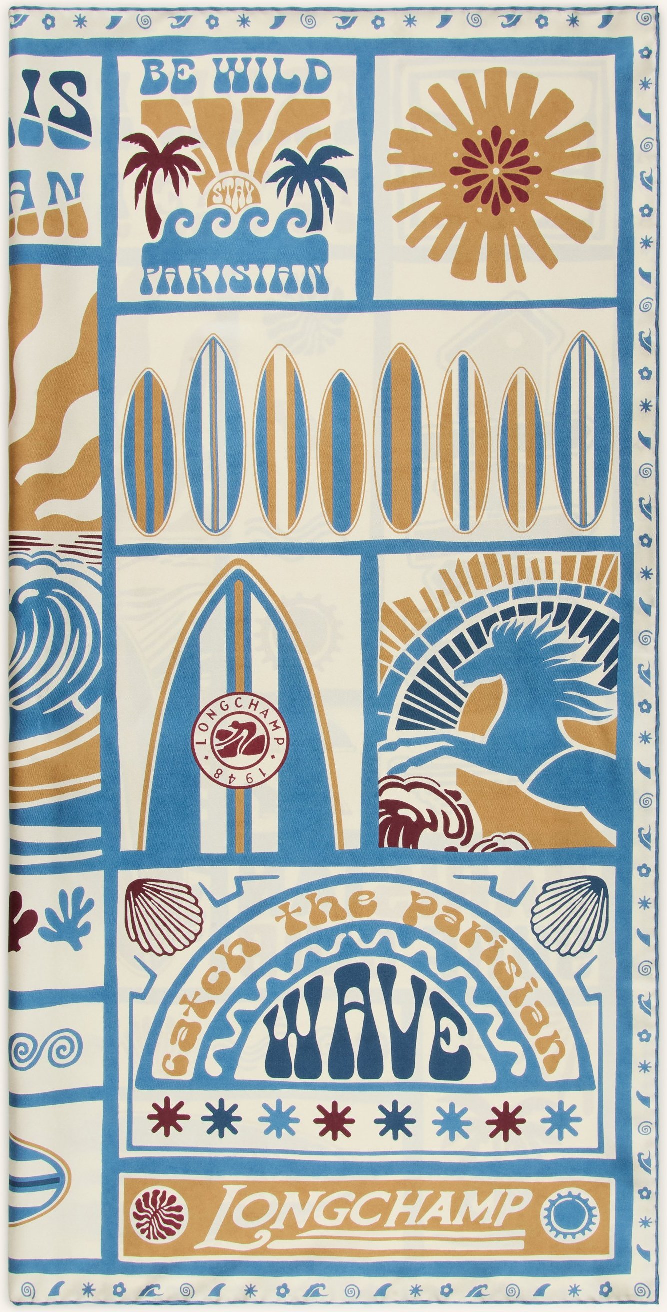 Longchamp Seidentuch Surf Mix blau