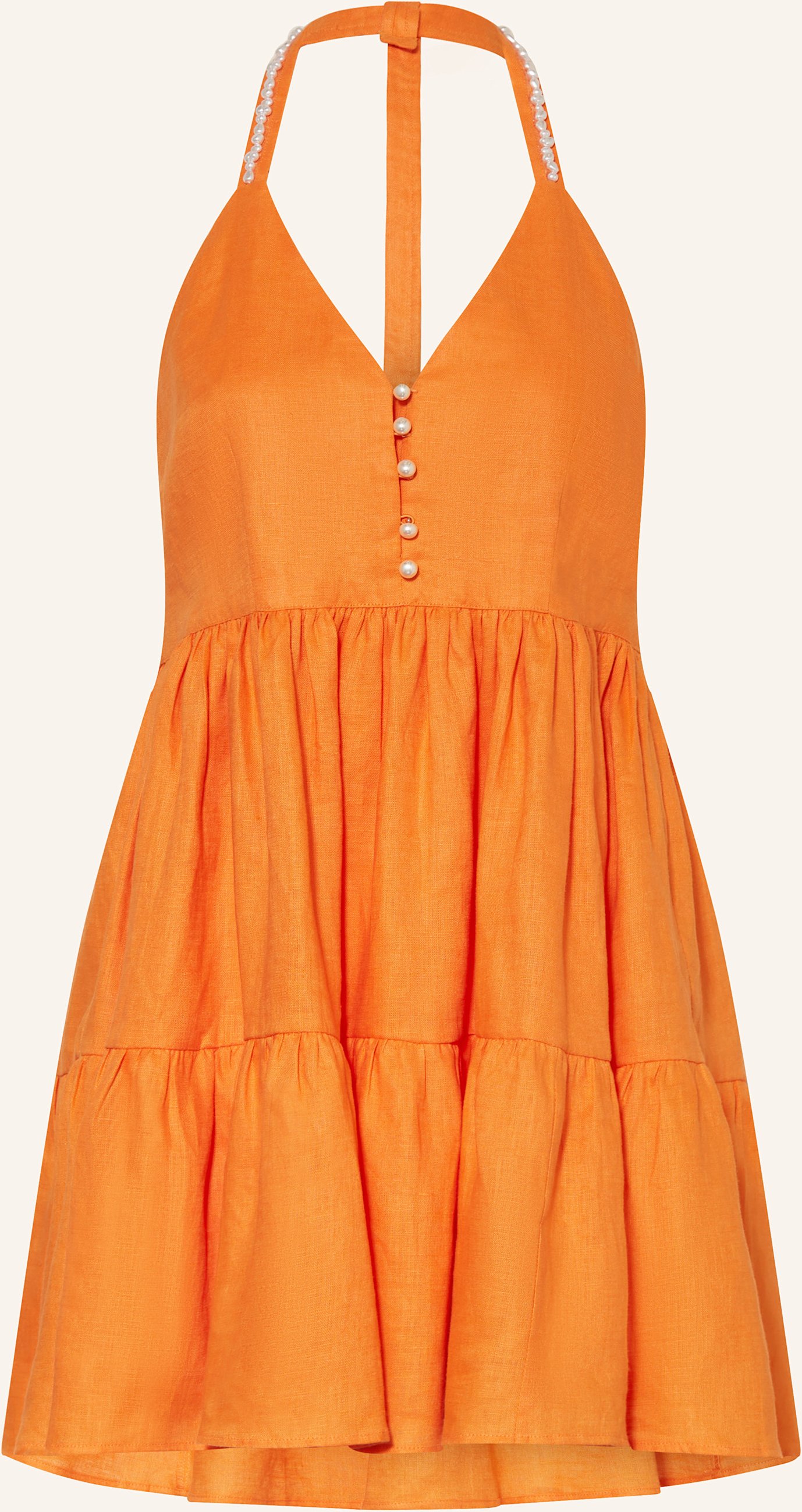 Thumbnail - Maje Leinenkleid Mit Schmuckperlen Und Volants orange