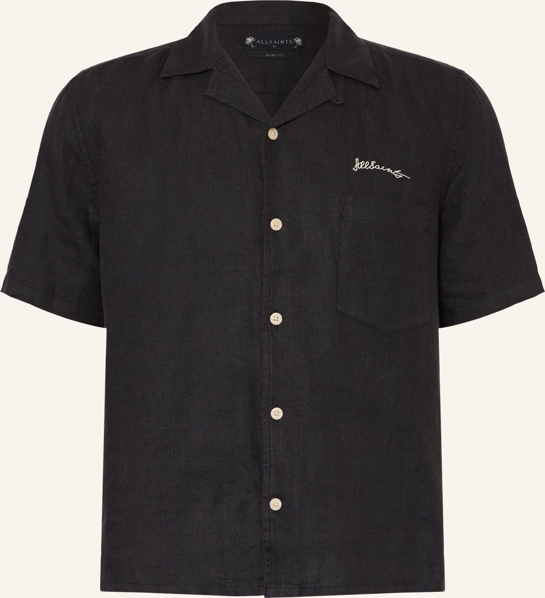 Allsaints Resorthemd Wilder Boxy Fit Aus Leinen schwarz