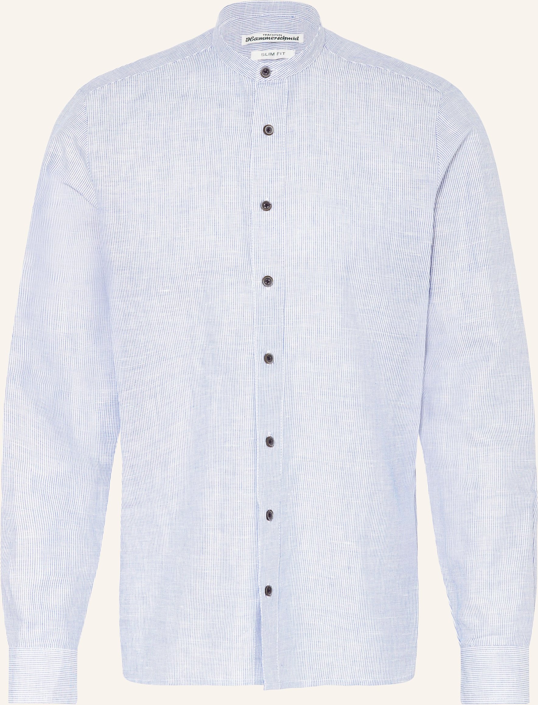 Hammerschmid Trachtenhemd Slim Fit Mit Stehkragen Mit Leinen blau