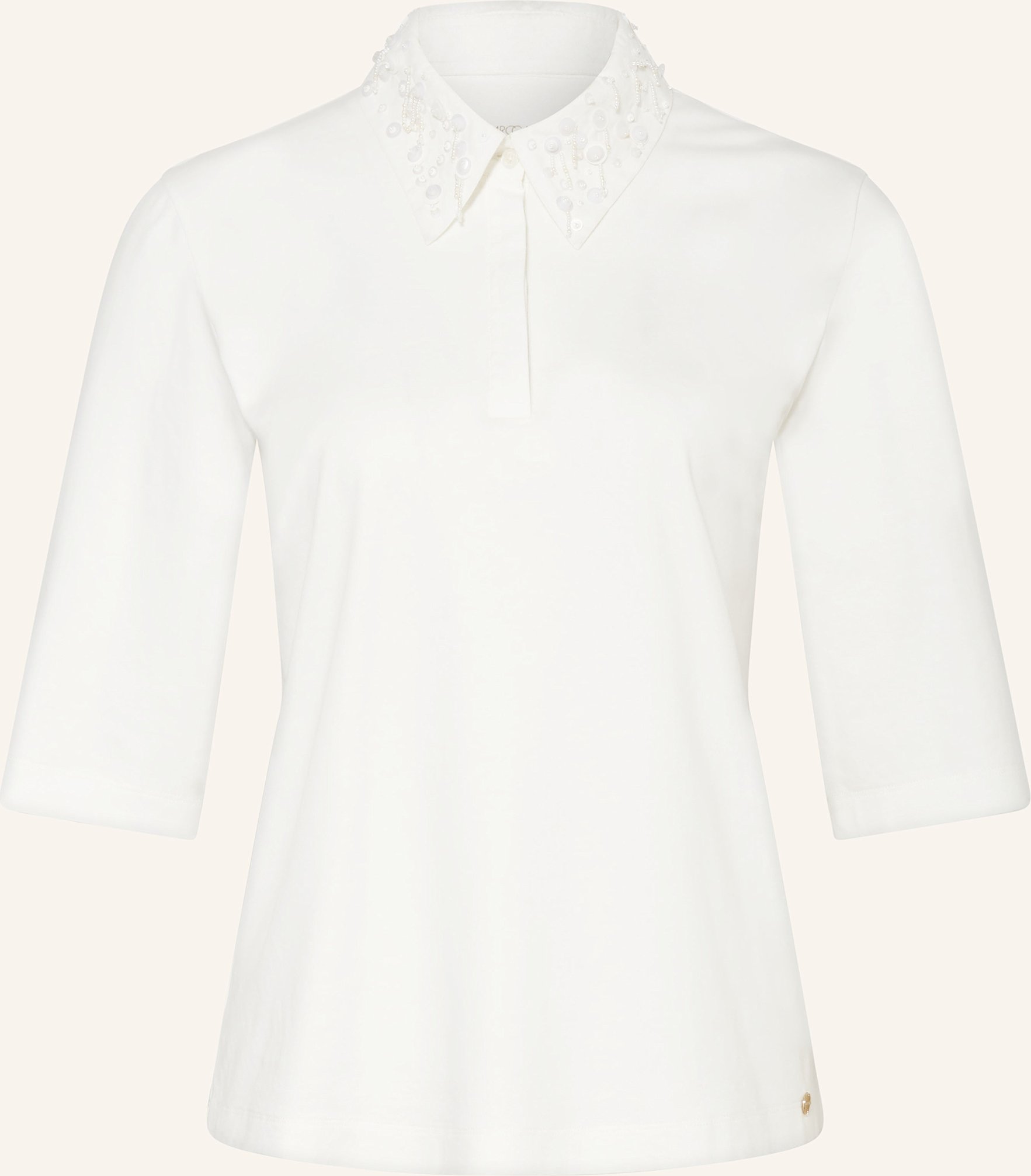 Thumbnail - Marc Cain Jersey-Poloshirt Mit Pailletten Und 3/4-Arm weiss