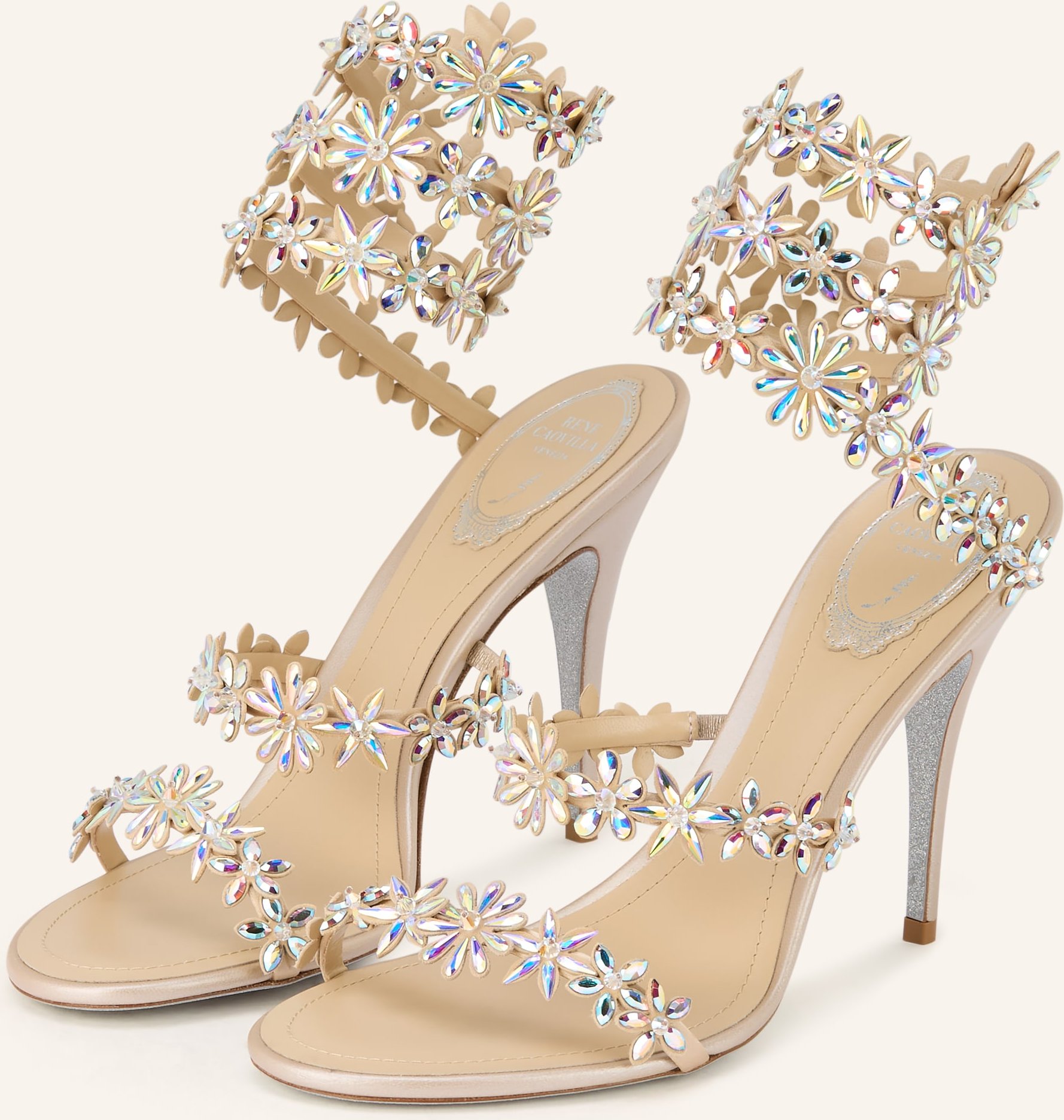 Rene Caovilla Sandaletten Eva Mit Schmucksteinen beige