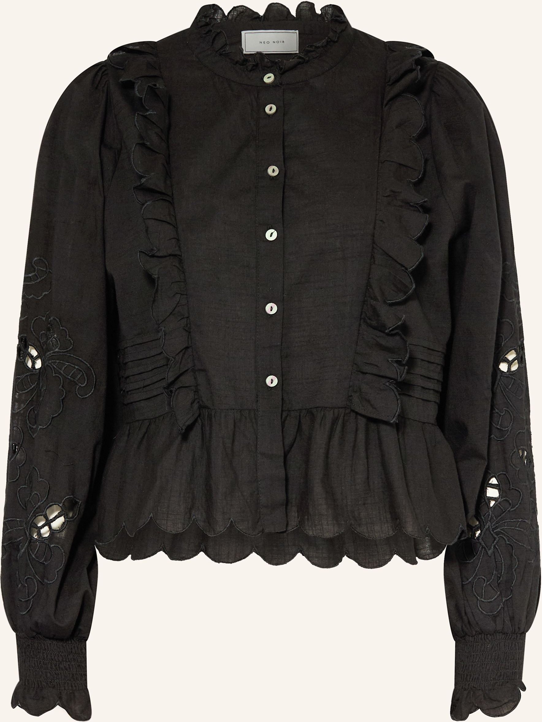 Neo Noir Bluse Petrine Mit Lochspitze Und Rüschen schwarz