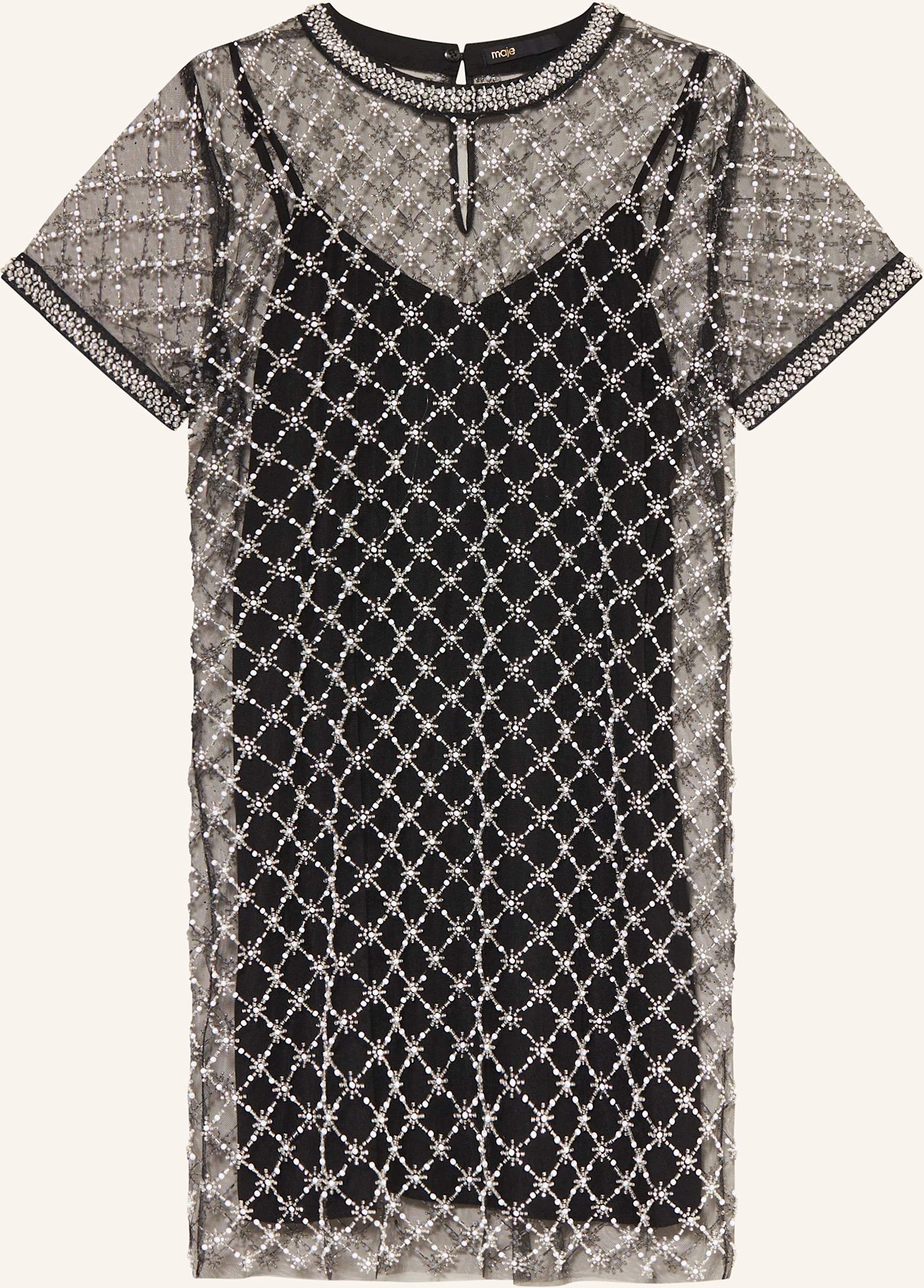Thumbnail - Maje Mesh-Kleid Mit Schmucksteinen schwarz