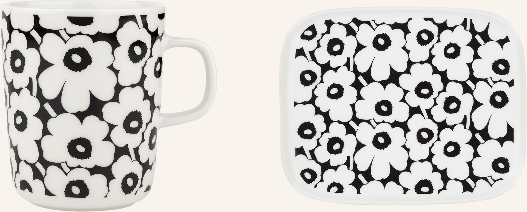 Marimekko Set Pikkuinen Unikko: Tasse Und Teller schwarz