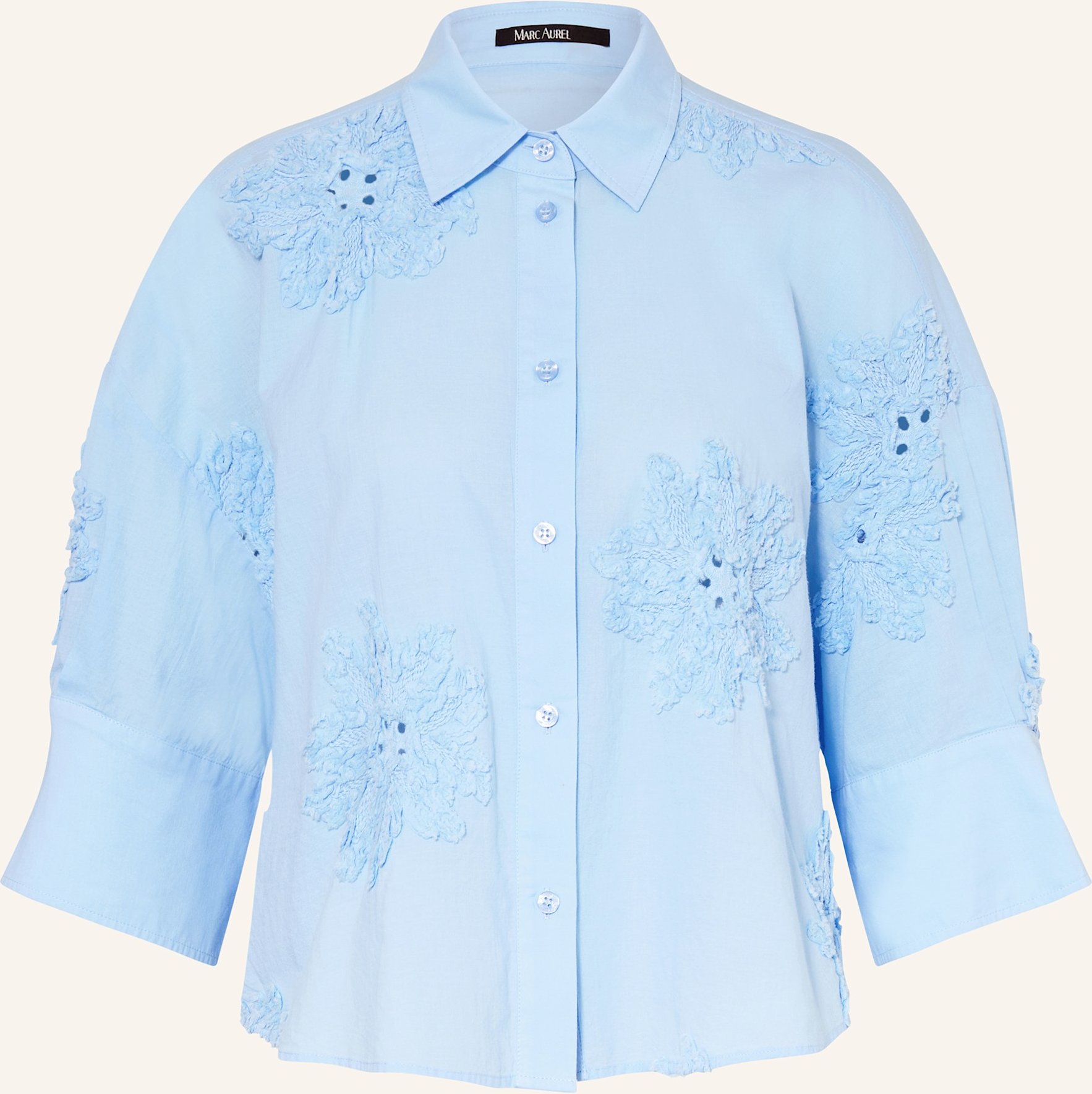 Marc Aurel Hemdbluse Mit 3/4-Arm Und Lochspitze blau