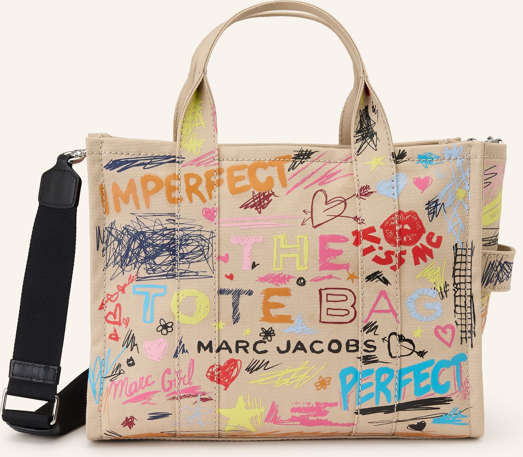Marc Jacobs Handtasche The Punk Scribble Canvas Medium Tote Bag beige