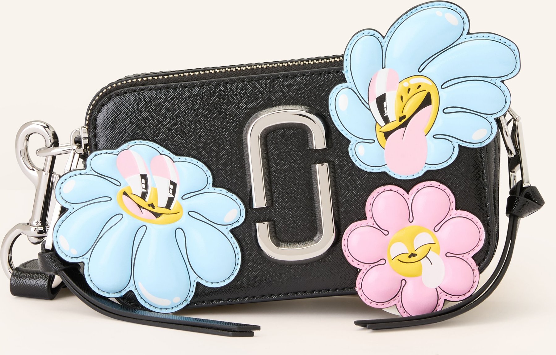 Marc Jacobs Saffiano-Umhängetasche The Snapshot Flower Patches schwarz