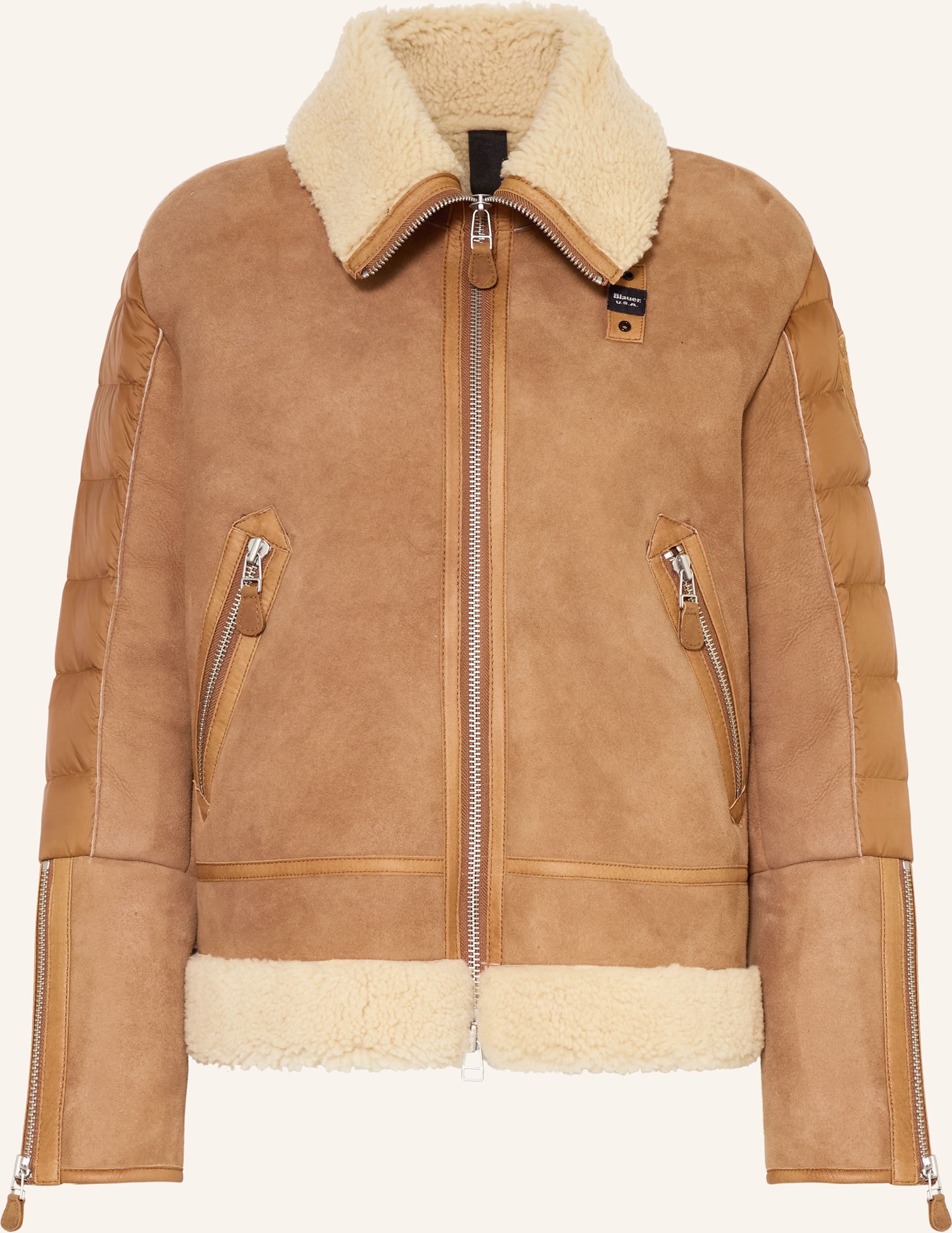 Blauer Lederjacke Alhambra Im Materialmix braun