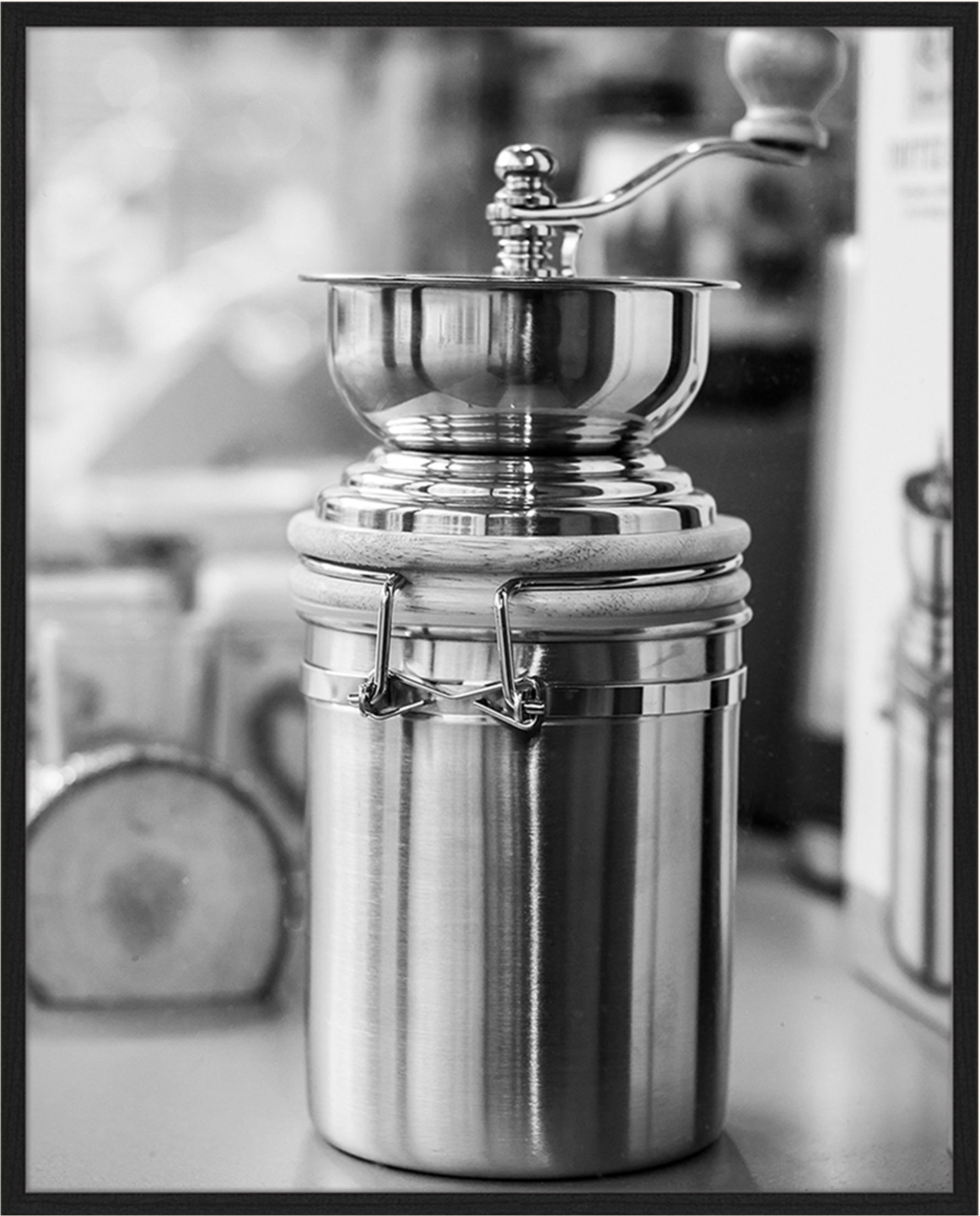 Jacob Baden Wandbild Kaffeemühle Schwarz-Weiß Mit Rahmen schwarz