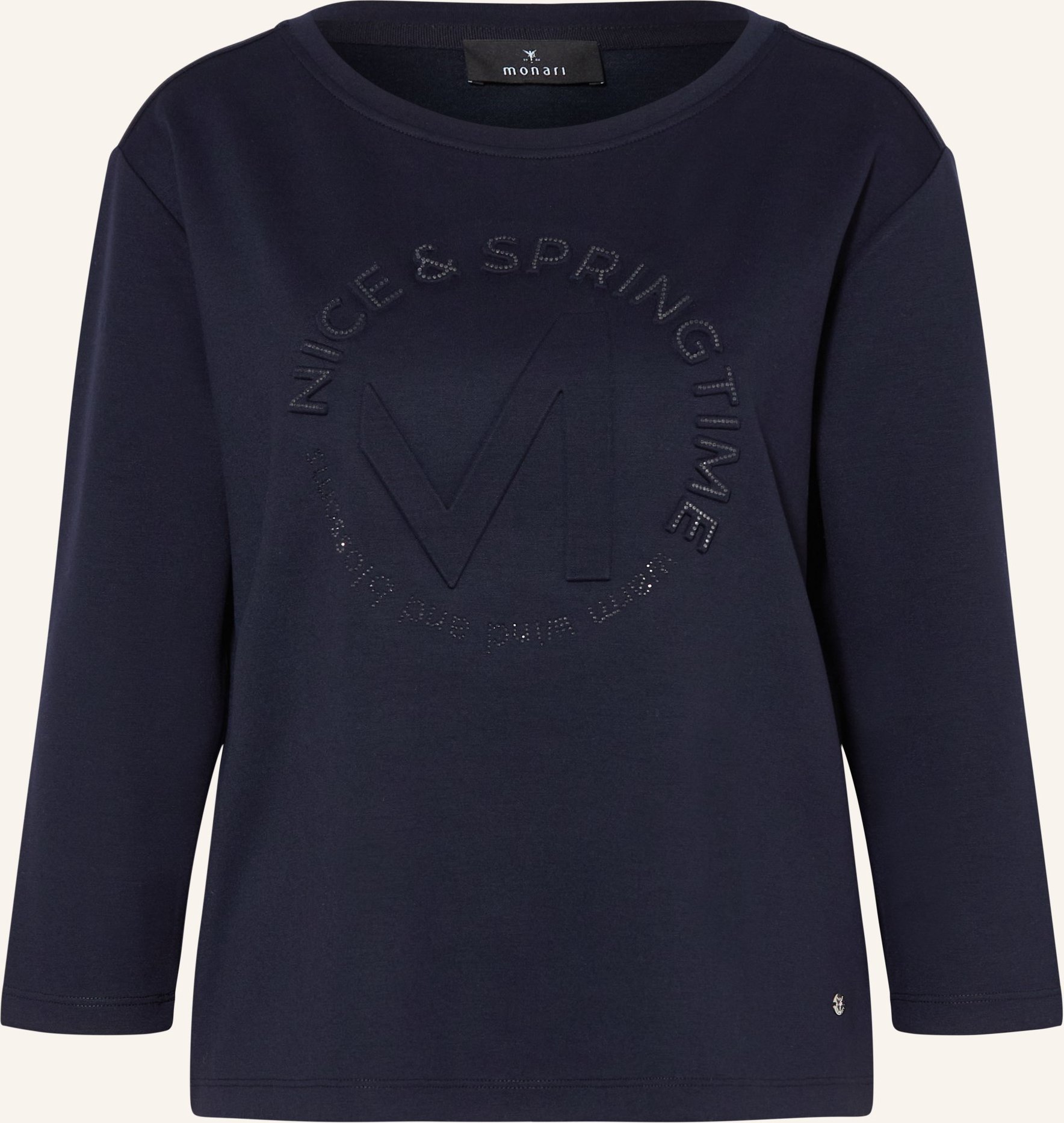 Monari Longsleeve Mit 3/4-Arm Und Schmucksteinen blau