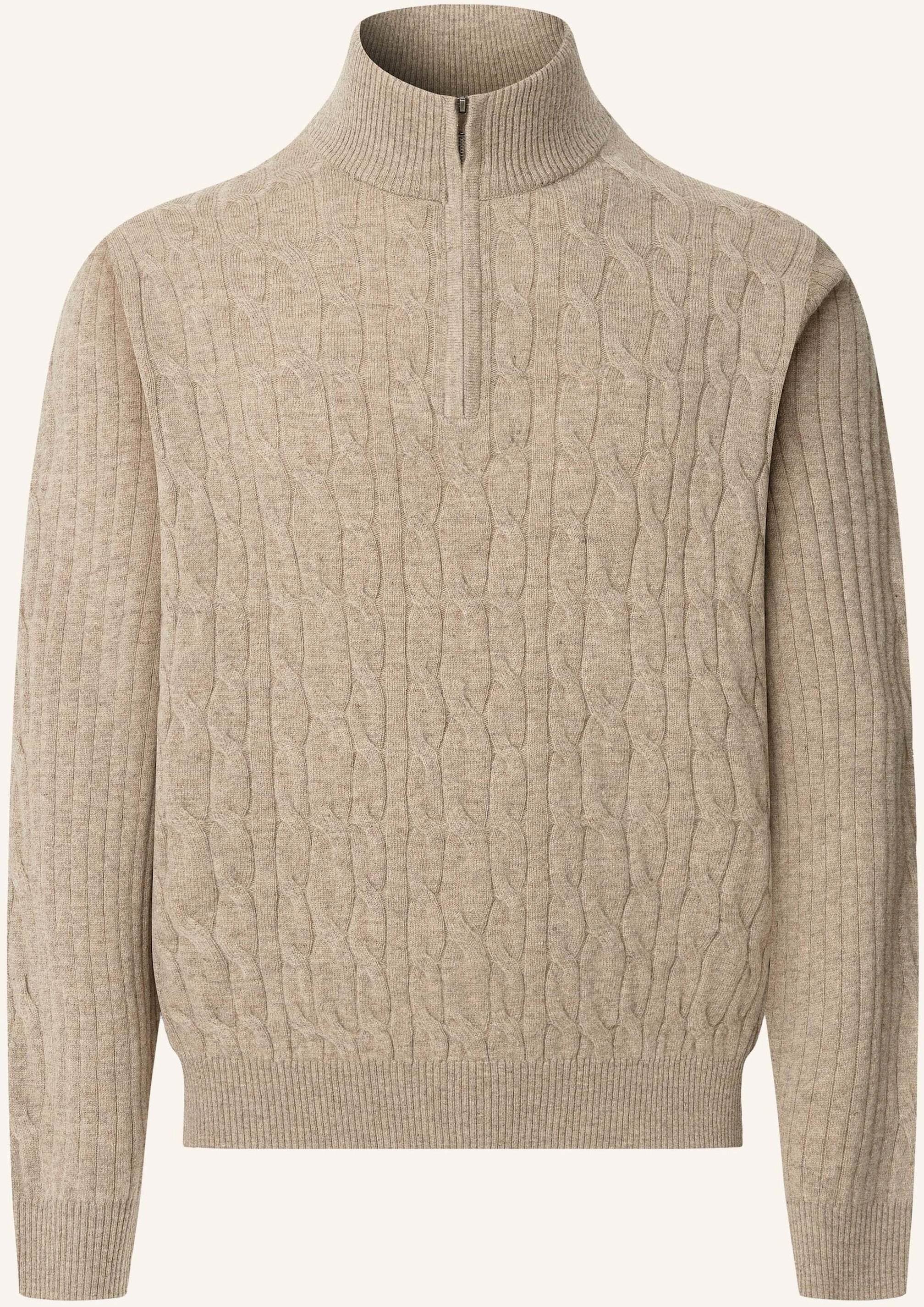 Hackett London Pullover Lambswool Cable Hzip beige