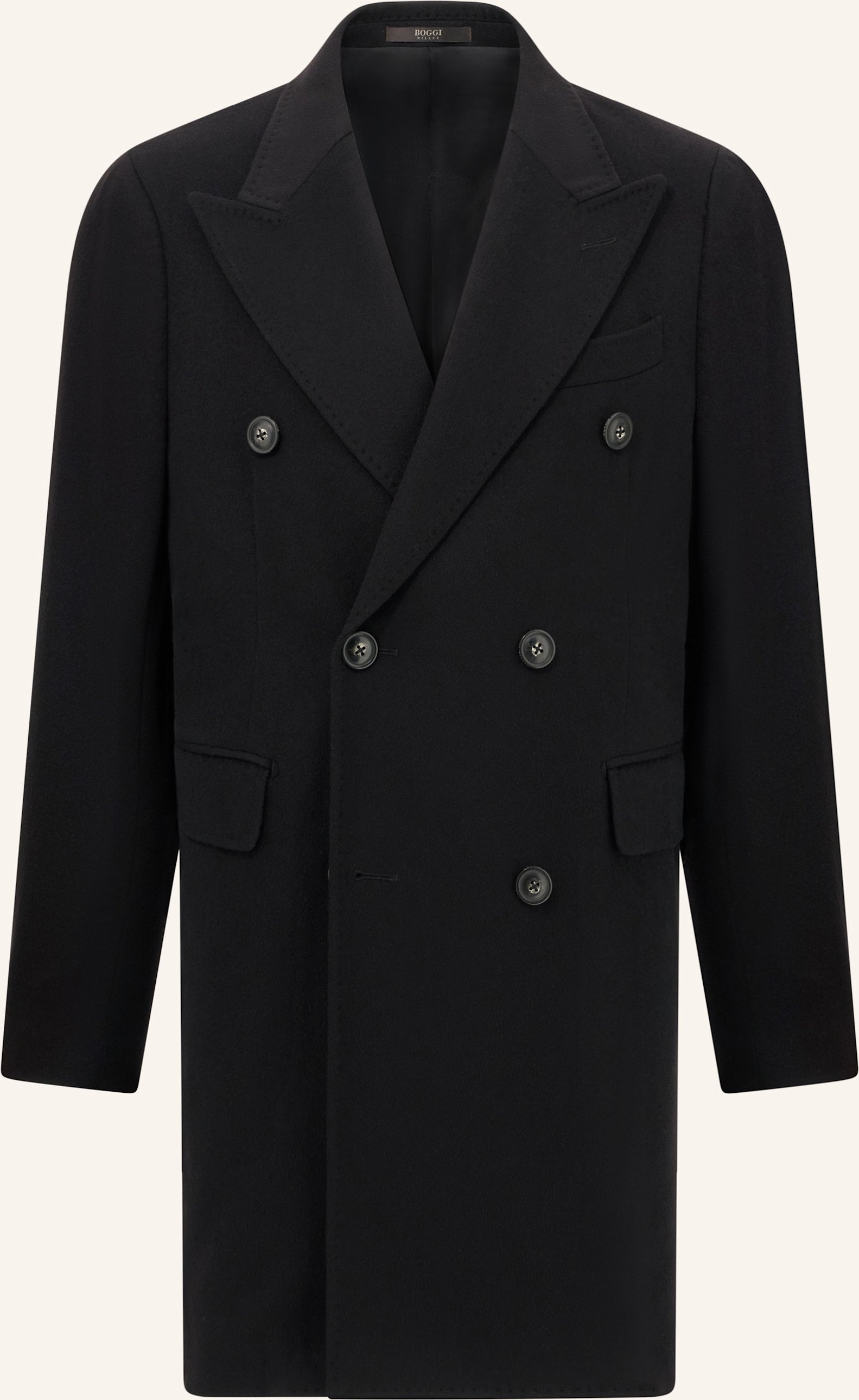 Boggi Milano Double-Breasted Coat In Pure Cashmere. schwarz