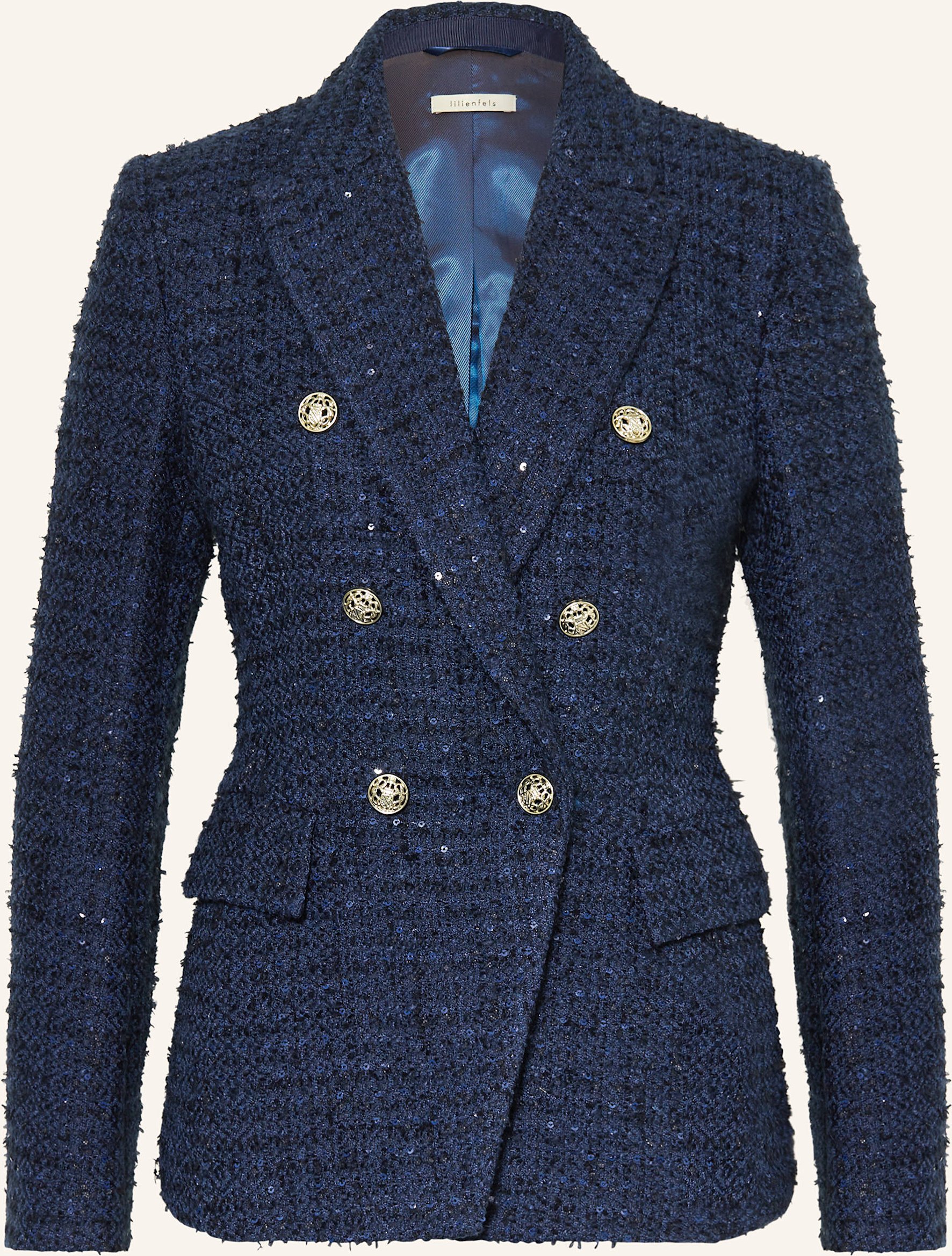 Lilienfels Bouclé-Blazer Mit Pailletten blau