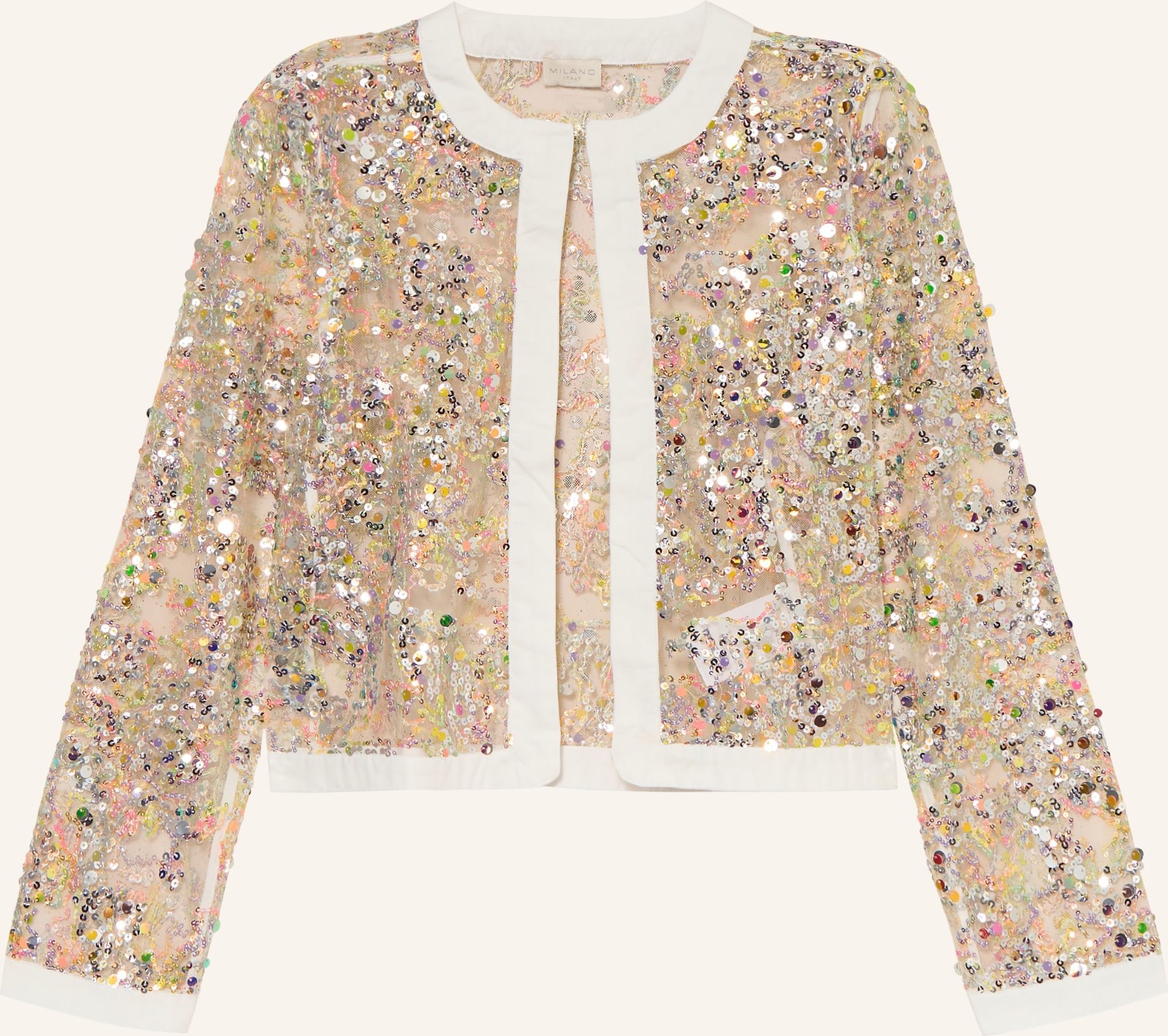 Milano Italy Mesh-Jacke Mit Pailletten weiss